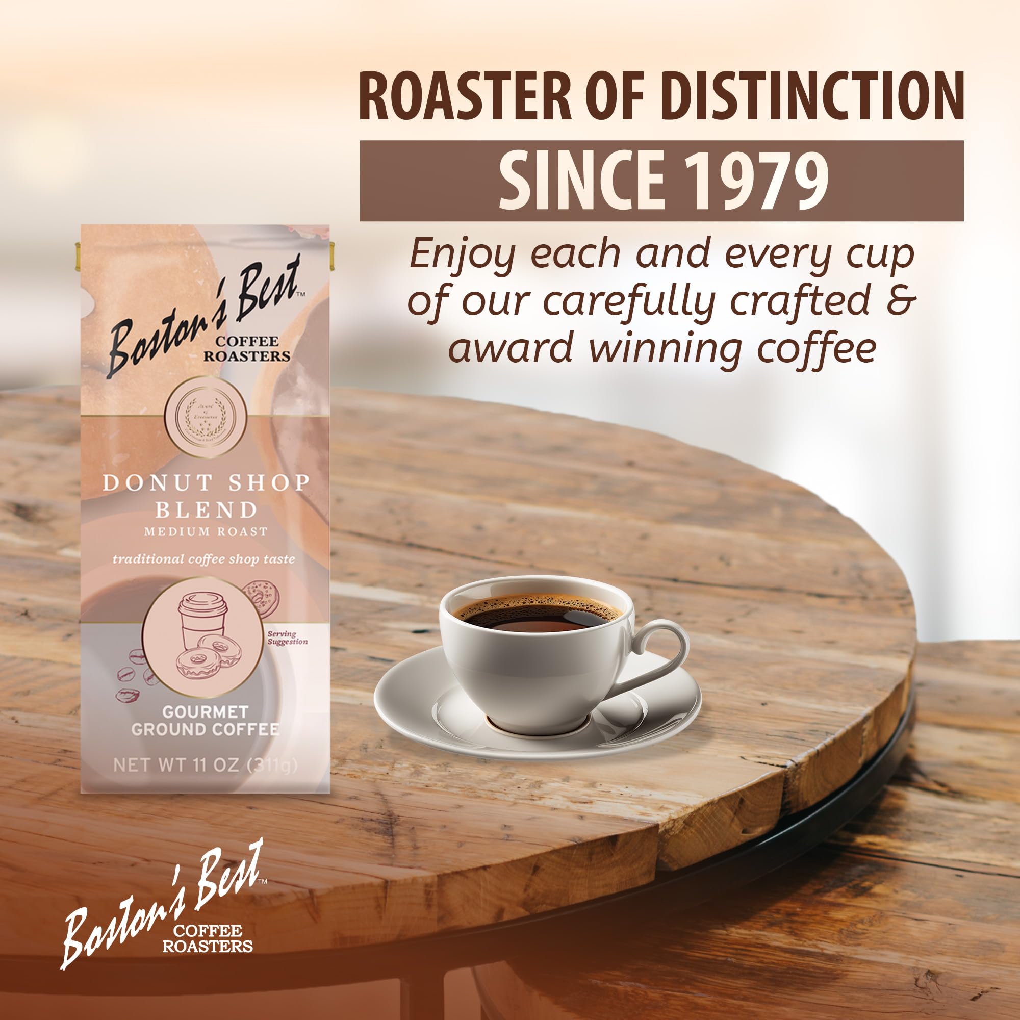 Boston’s Best Donut Shop Gourmet Coffee - Medium Roast Ground Coffee, 11oz (311g) Premium Bag - Perfect for Breakfast, Office & Gift Giving