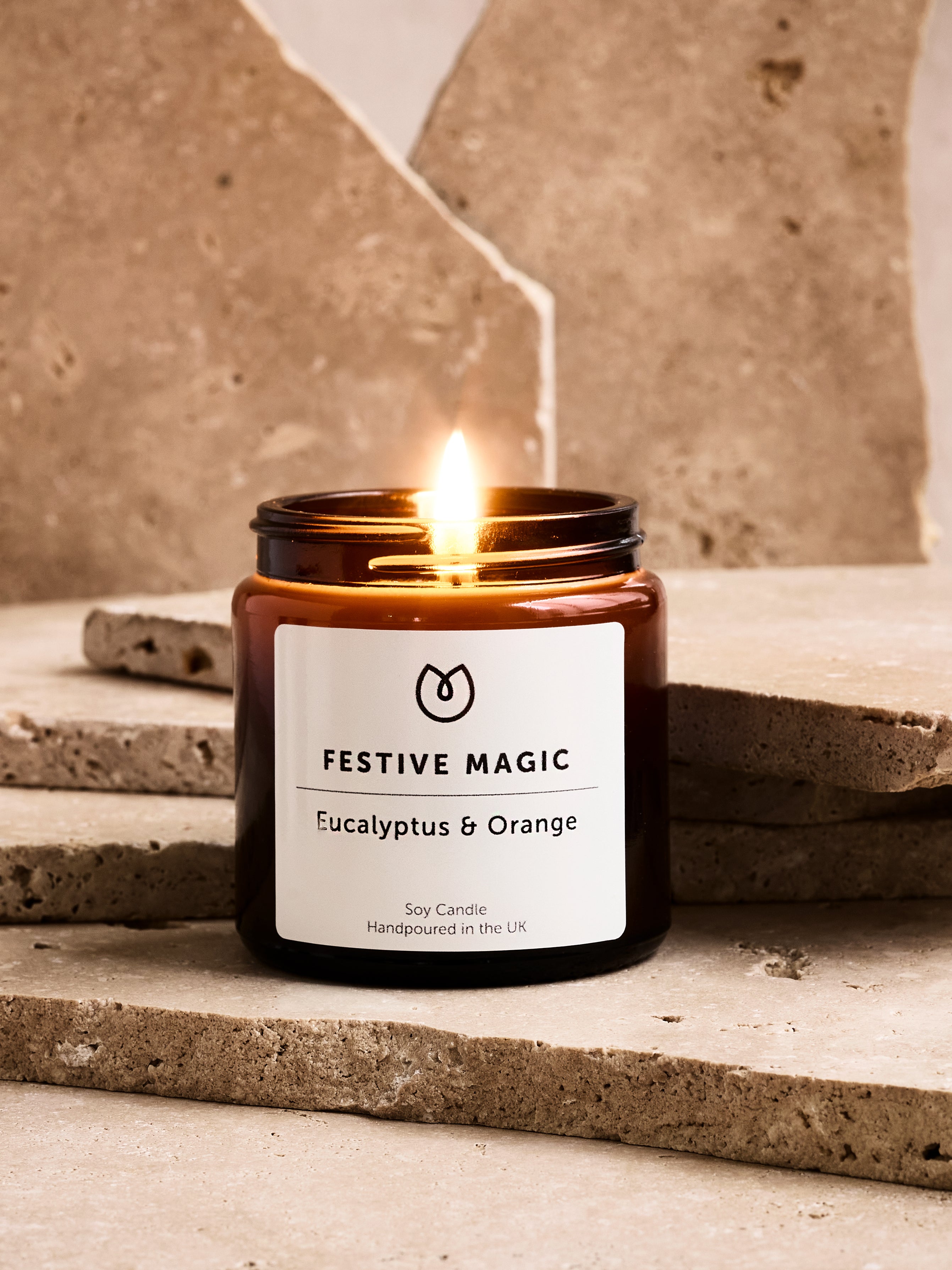 Yogamatters Festive Magic Candle - Eucalyptus & Orange Scented Soy Wax Candle for Yoga, Meditation & Relaxation - Perfect for Home Spa, Holiday Decor & Aromatherapy
