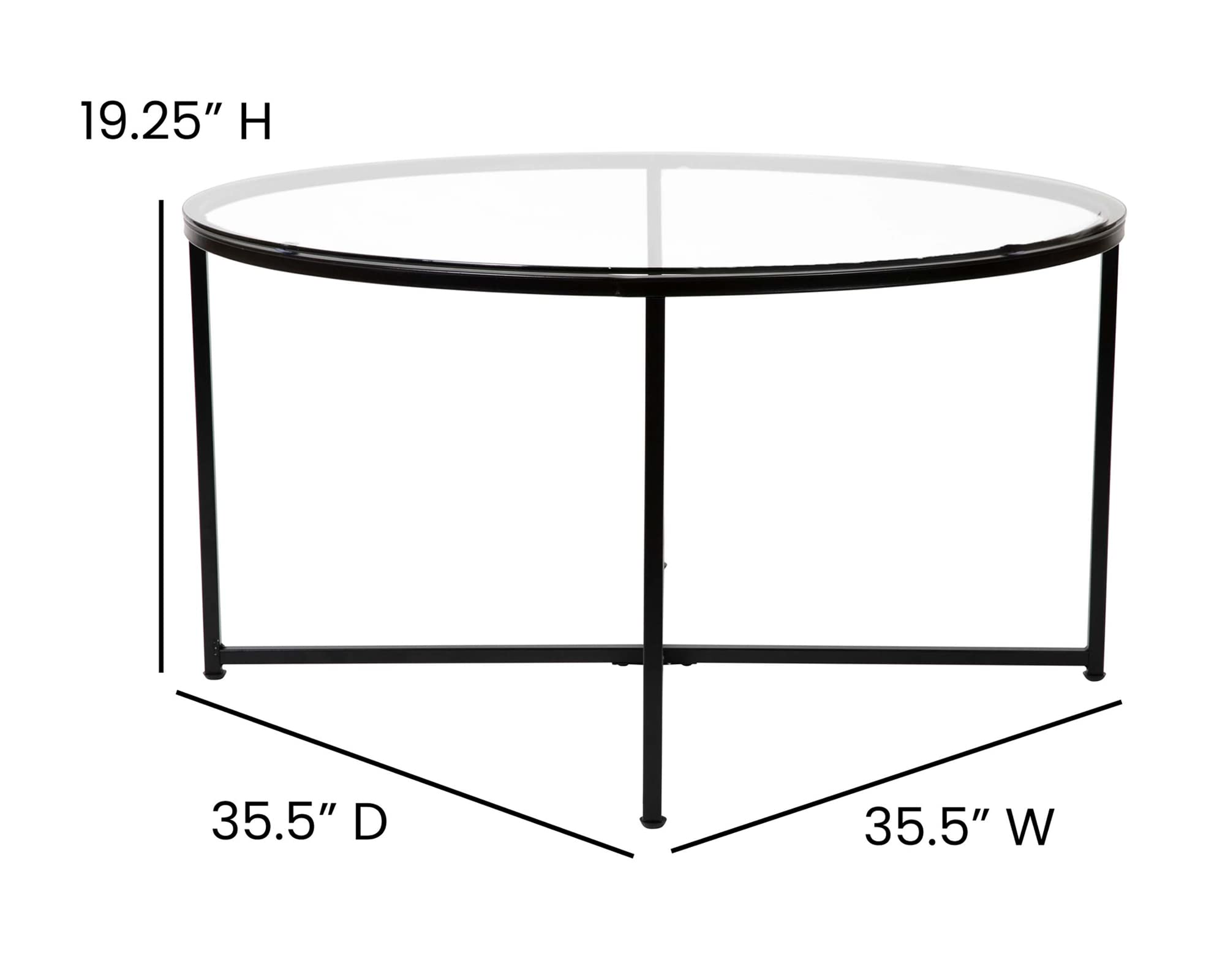 Modern Clear Glass Coffee Table with Crisscross Matte Black Frame - Flash Furniture Greenwich Collection - Perfect for Living Room, Office, or Lounge Decor