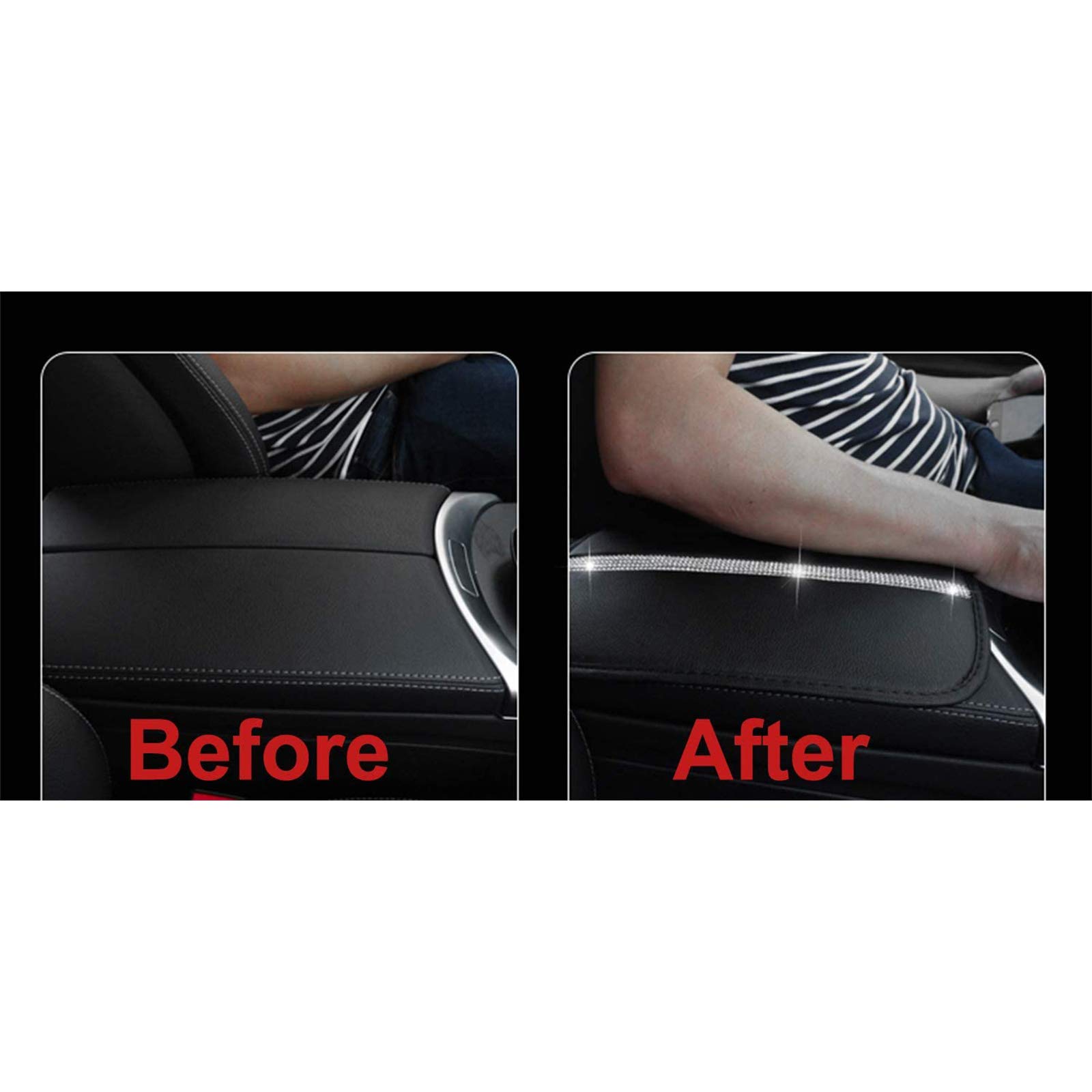 Bling Bling Crystal Rhinestone Car Armrest Cover - Black Luster Auto Center Console Protector, Luxury Car Interior Accessory for Enhanced Comfort and Style in Sedans, SUVs, and Trucks