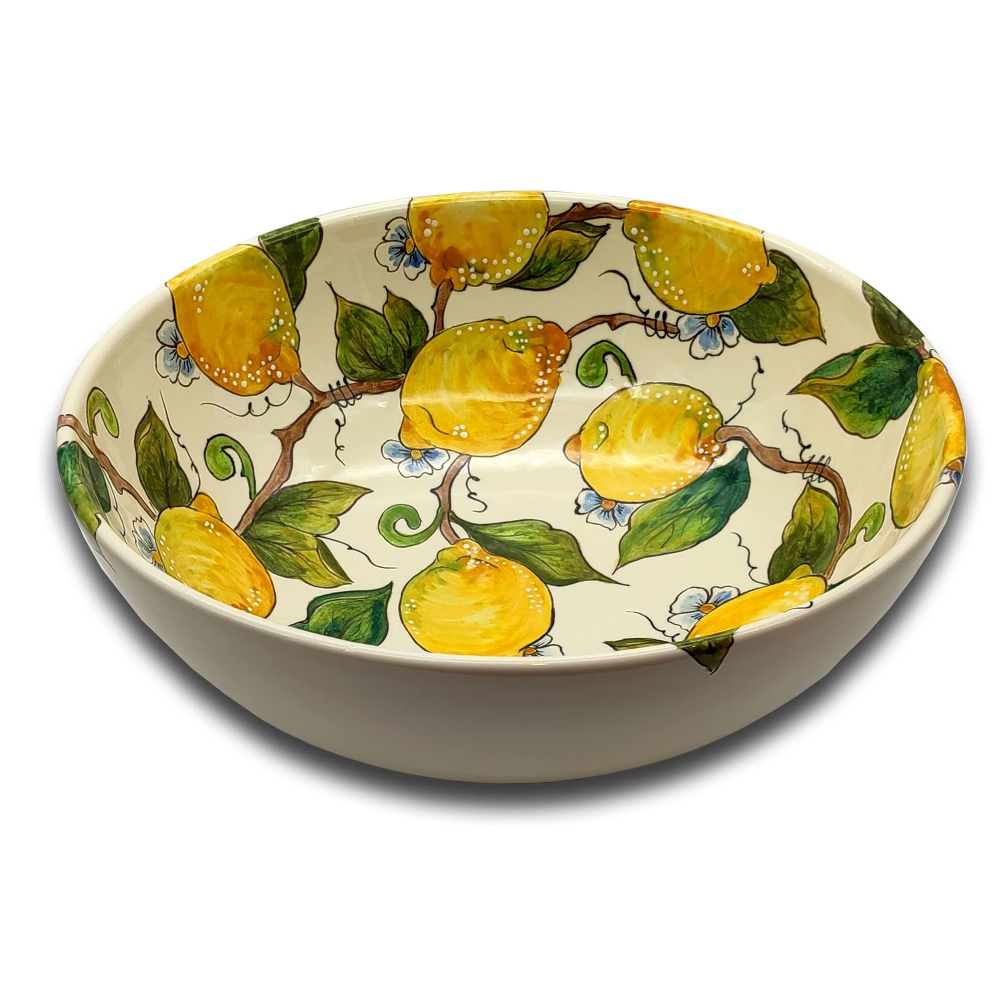 Italian Hand-Painted Ceramic Pasta Bowl Set - Large Tuscan Kitchen Dinnerware for Salad, Pasta & Serving - Lemon Design Plates & Serving Trays - Authentic Made in Italy Pottery (Perfect for Family Dinners, Italian Restaurants & Gift Giving)