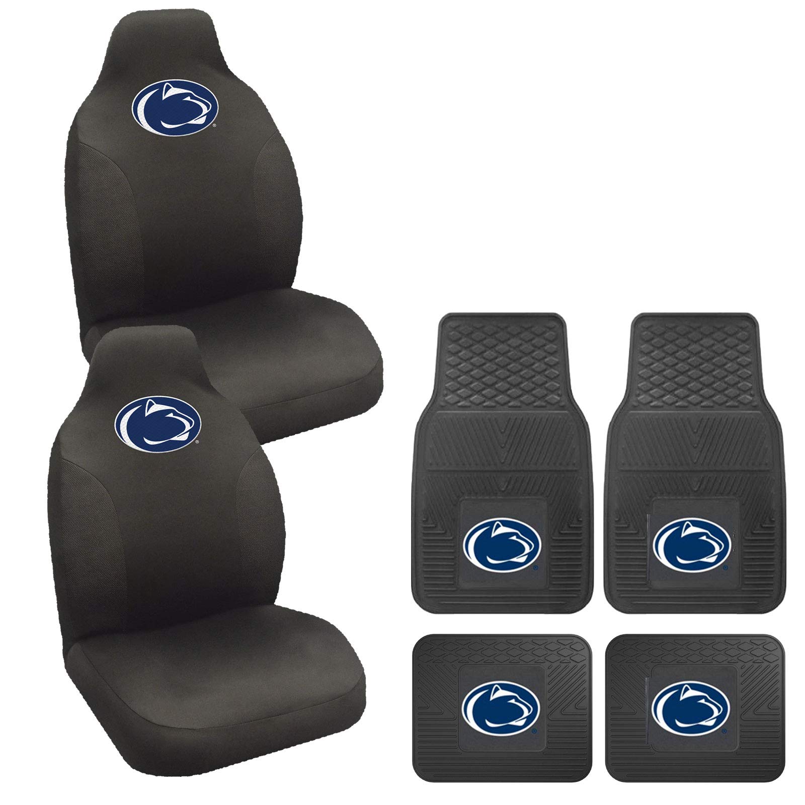 Penn State Nittany Lions All-Weather Vinyl Floor Mats & Rally Seat Covers Set - Durable Car Accessories for Fans, Tailgating & Game Day
