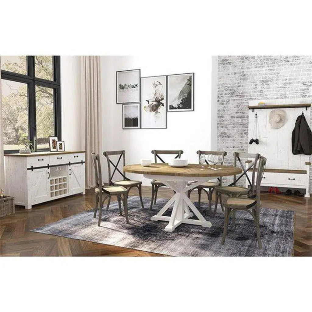 47/67 Inch Round Extending Two-Tone Wood Dining Table for Kitchen, Dining Room, and Small Spaces | Expandable Design for Hosting Guests