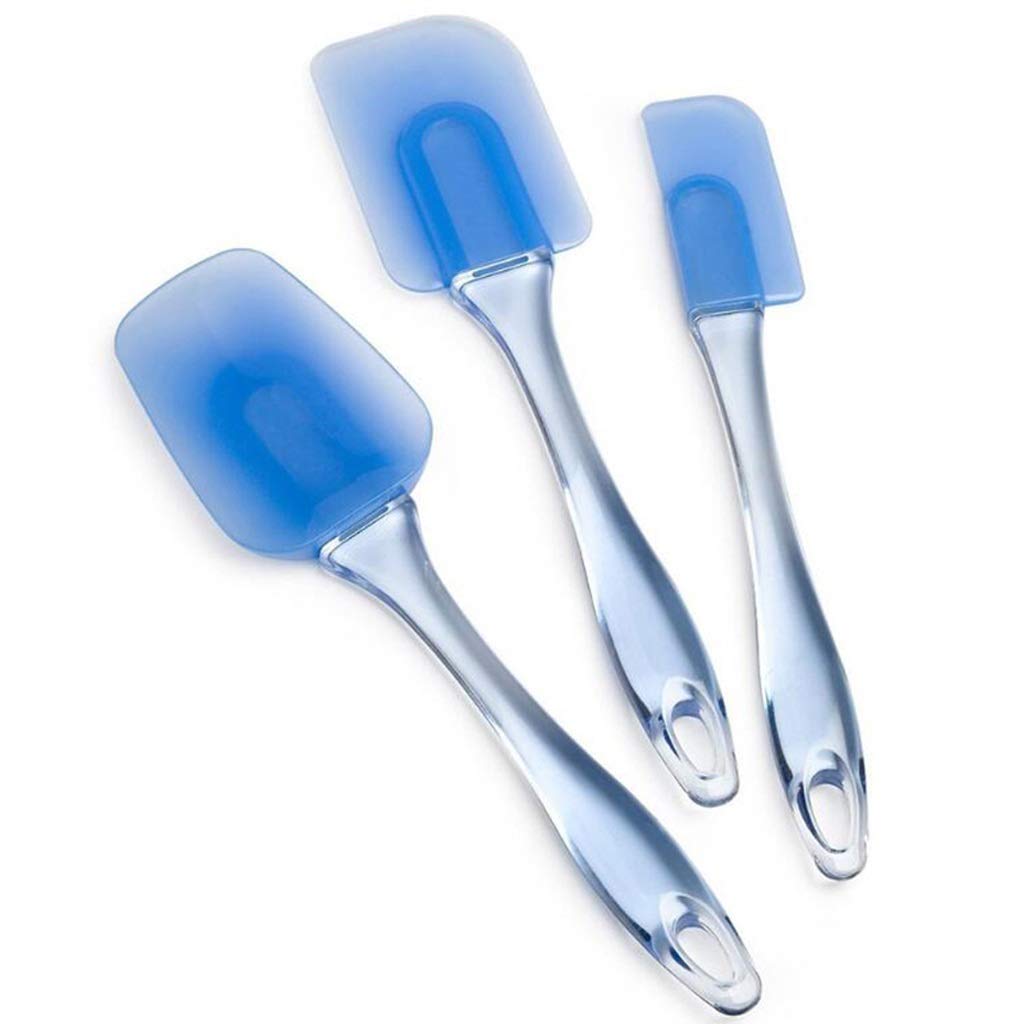UXZDX 3-Piece Silicone Spatula Set - Heat-Resistant Non-Stick Kitchen Utensils for Baking, Cooking & Mixing - Transparent Blue Spatula, Turner & Scraper - Perfect for Cake Decorating, Pancake Flipping & Dough Handling