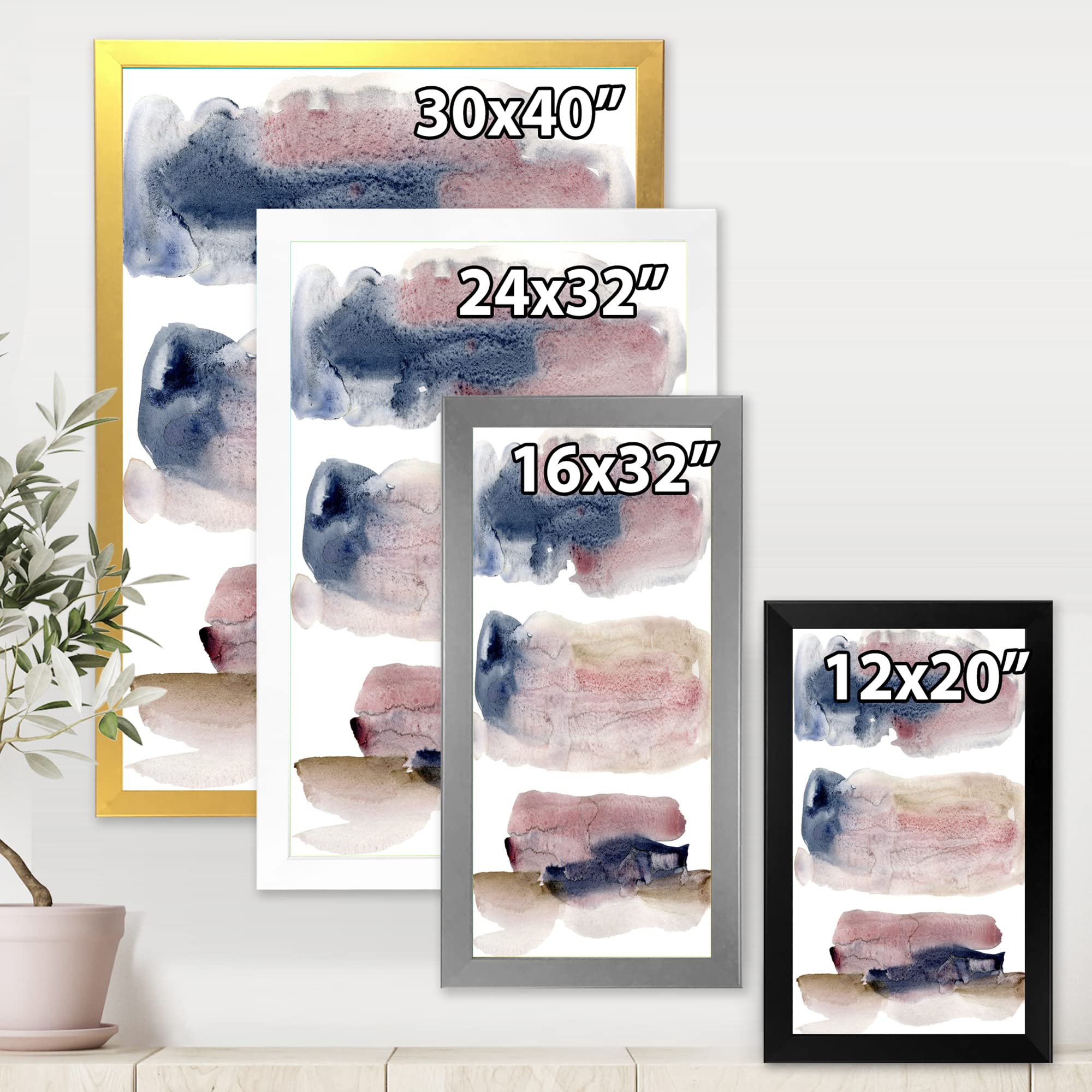 DesignQ Beige Pink and Blue Clouds Modern Framed Wall Art - Contemporary Home Decor for Living Room, Bedroom & Office