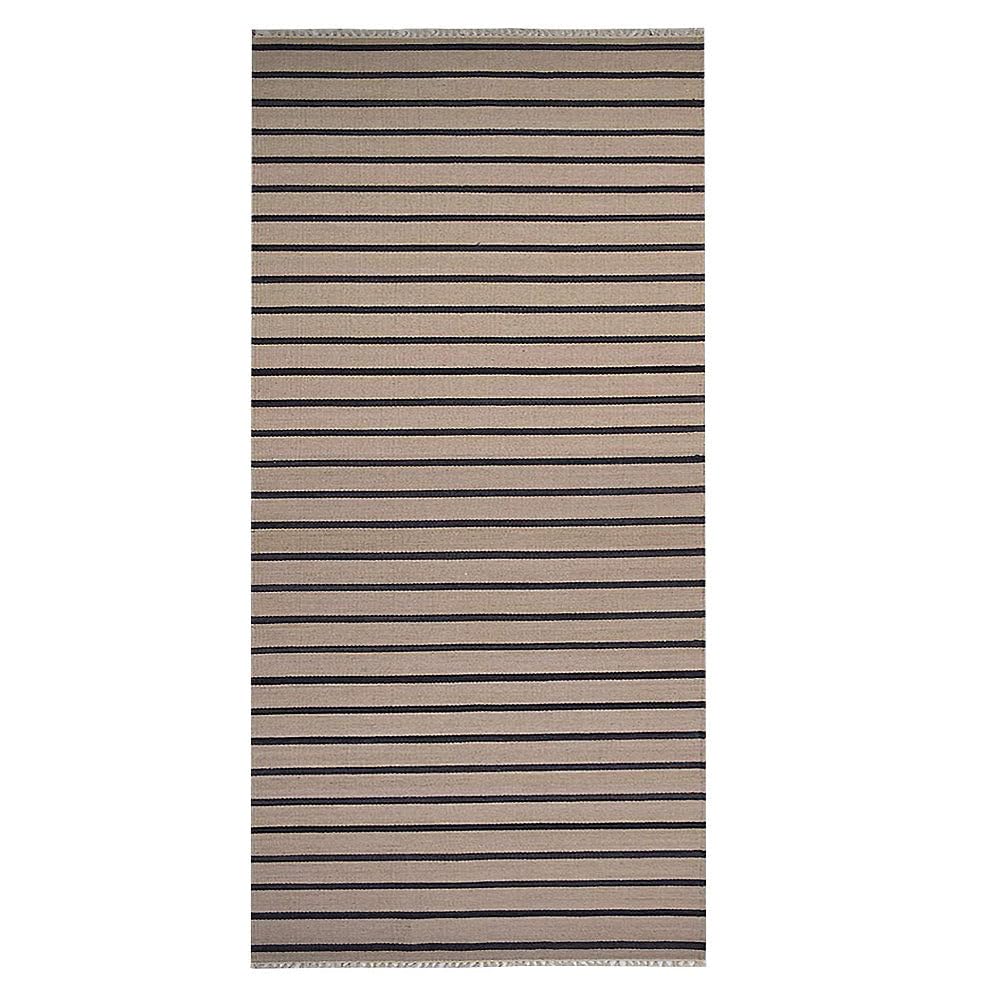 Hand Woven Flat Weave Kilim Wool Eco-Friendly Area Rug - 3'x13' Runner, Cream Charcoal, Contemporary Modern Design, Low Pile Handmade Carpet for Living Room, Hallway & Entryway | Sustainable Natural Fiber Floor Decor