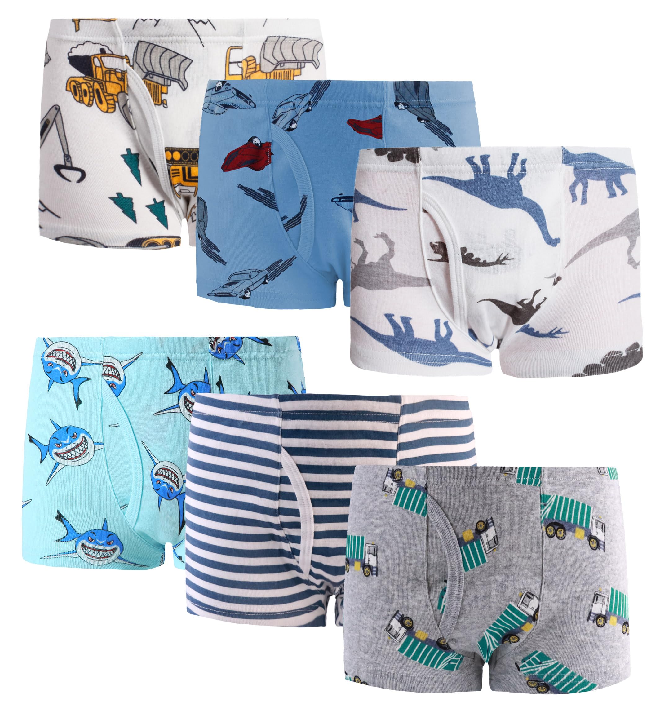 **Boys' Cotton Boxer Briefs - Dinosaur & Shark Print Underwear for Toddlers & Kids (3-Pack/6-Pack) - Soft, Breathable & Comfortable for Daily Wear, Playtime & Sleep**