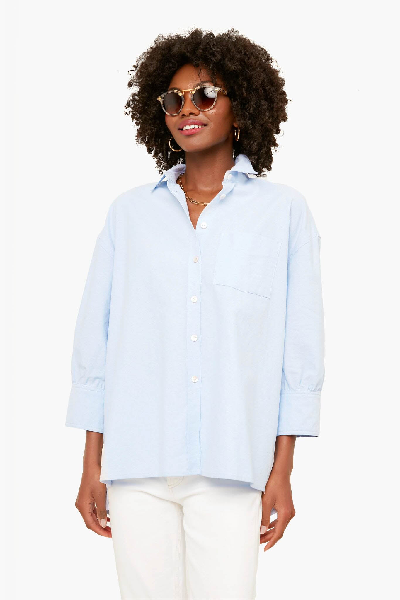 Blue Oxford Adair Boyfriend Shirt for Women - Casual Button Down Long Sleeve Shirt - Perfect for Office, Date Night & Everyday Wear