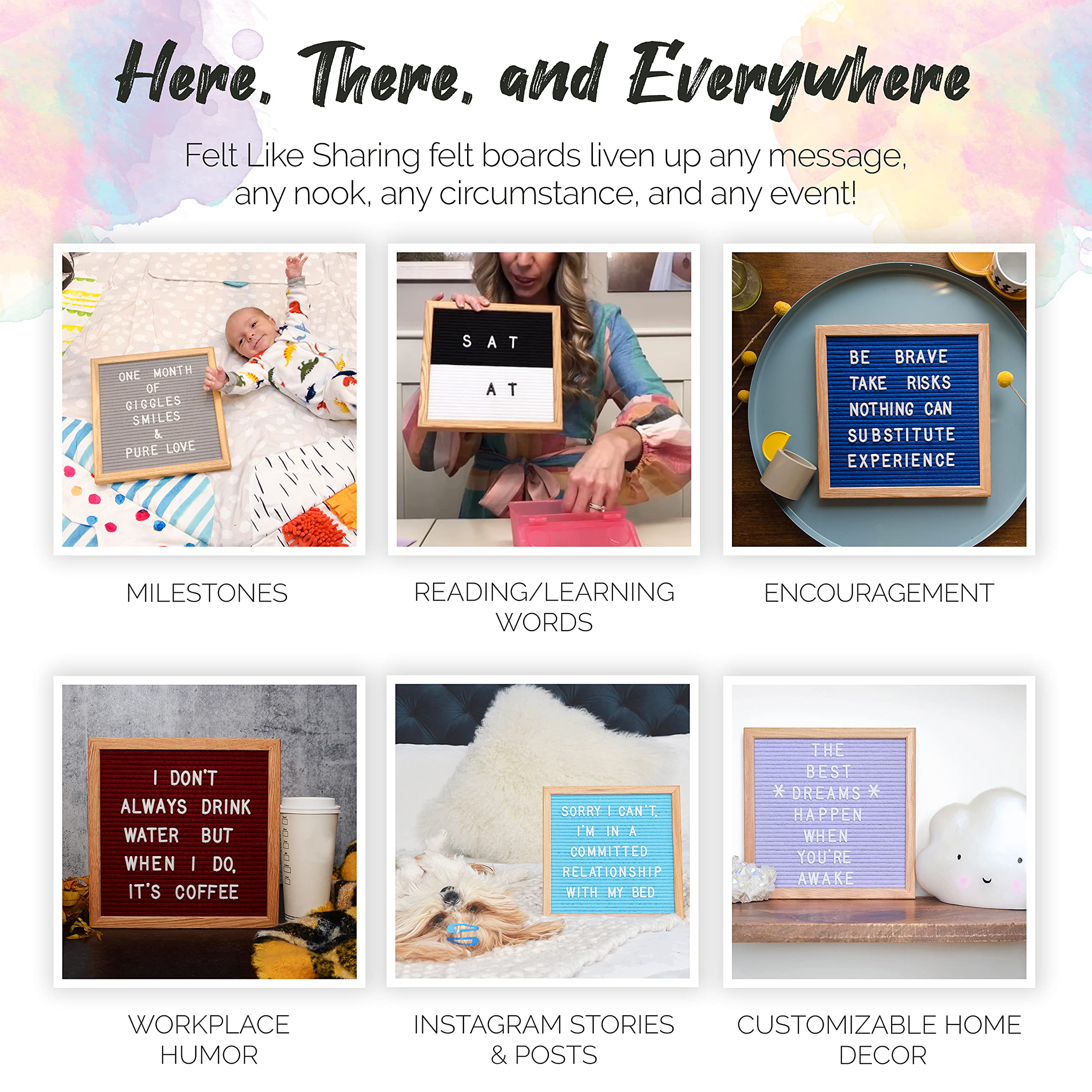 10x10 Inch Felt Letter Board with 300 Changeable Letters - White Oak Frame Message Board for Baby Announcements, Milestones, Office Decor & Home Signage | Perfect for Birthdays, Weddings, and Classroom Displays (Rainbow)