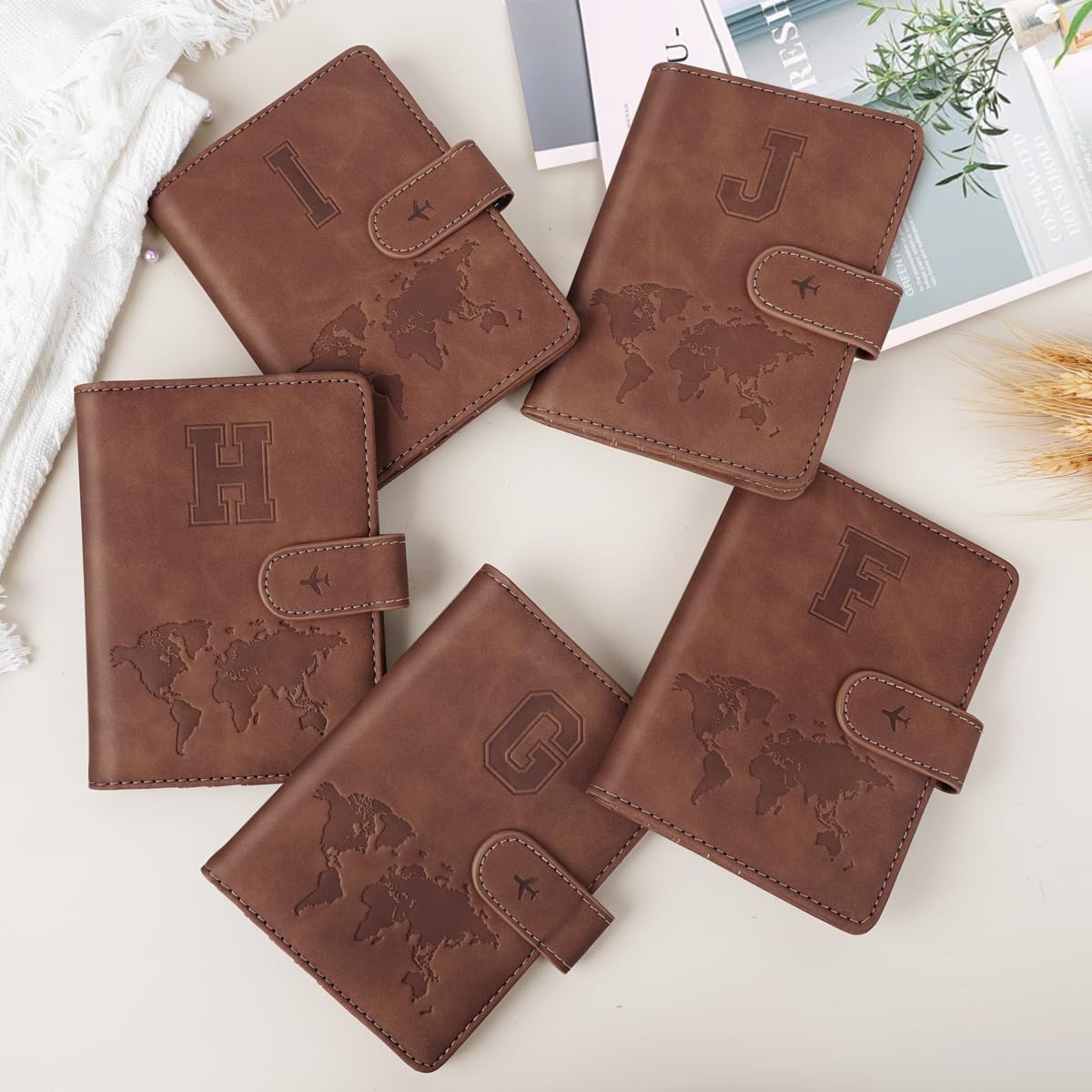Personalized RFID Blocking Passport Holder Wallet Cover - Letter A-Z Monogram Travel Wallet Case for Women & Men (Brown) - Perfect for Air Travel, International Trips & Document Protection