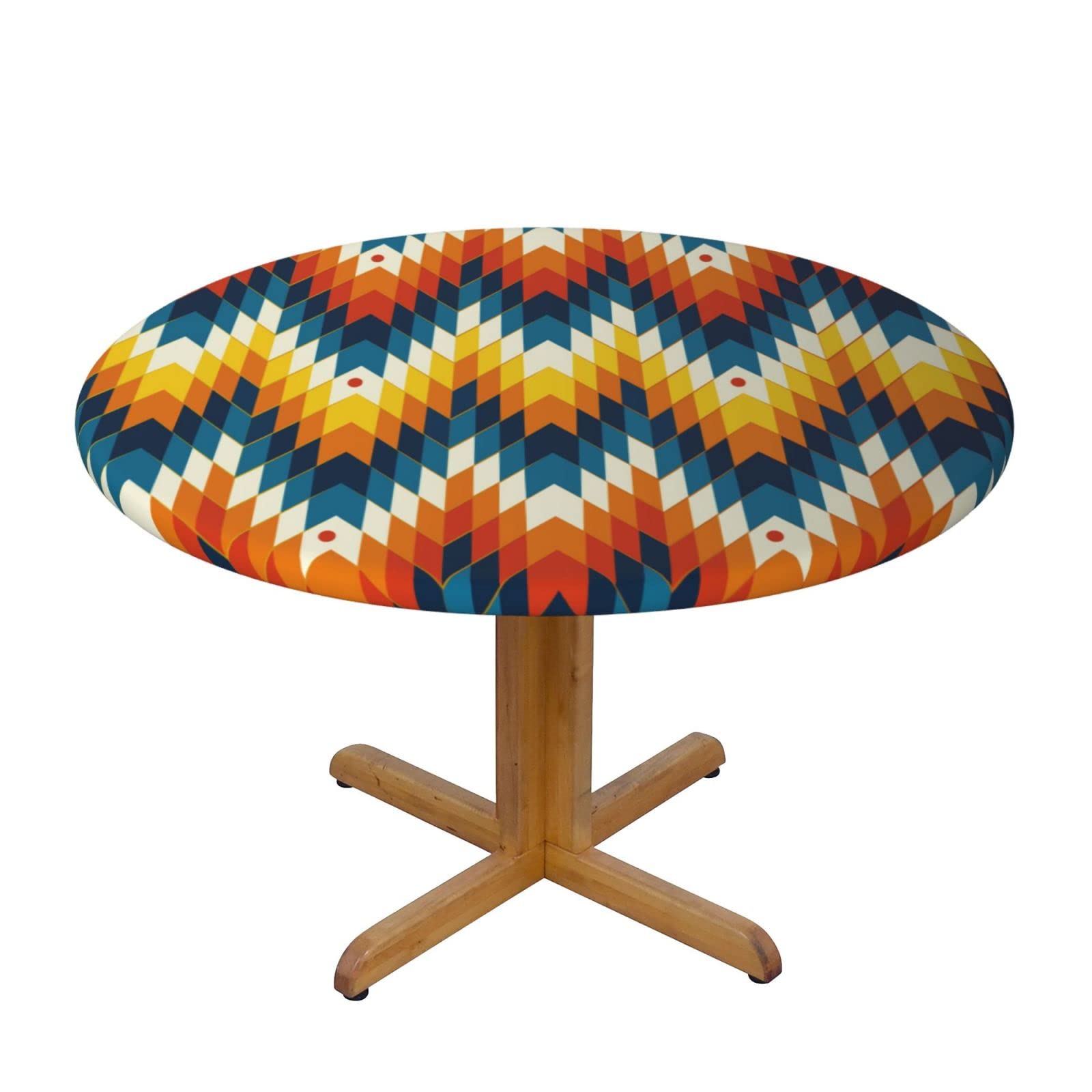 Southwest Native American Geometric Print Round Tablecloth - Elastic Edged Kitchen Decor for Tables 45