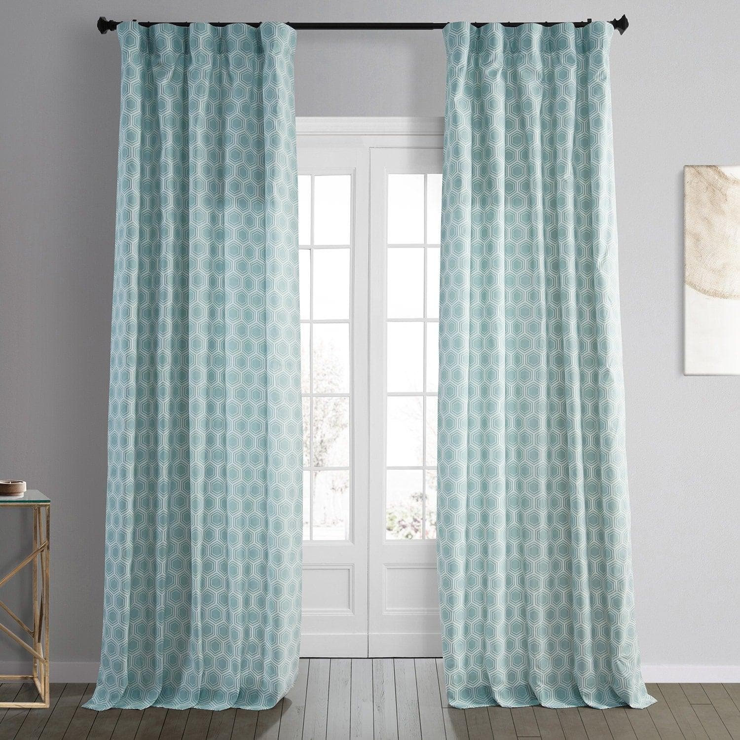 Honeycomb Ripple Aqua Geometric Printed Blackout Curtains for Bedroom & Living Room - Soundproof Thermal Insulated Window Drapes for Home Decor
