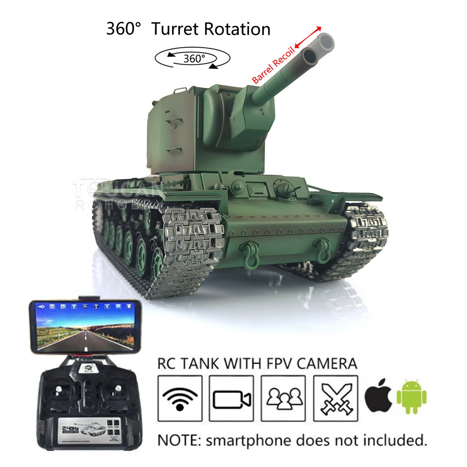 1/16 Henglong KV-2 Gigant RC Military Tank - 7.0 Upgraded Remote Control with 360° Turret & FPV Camera | Ready-to-Run Soviet Battle Tank Model for Collectors and War Gaming Enthusiasts | Perfect for Battle Reenactments, Display Collections, and RC Tank Competitions