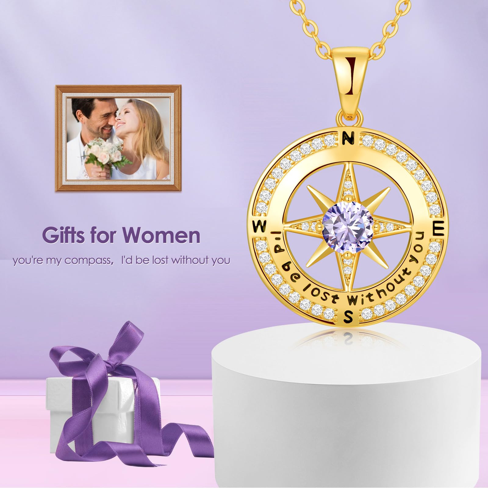925 Sterling Silver Compass Necklace with Birthstone - Elegant Jewelry Gift for Women, Wife, Girlfriend - Perfect for Anniversary, Birthday, Valentine's Day, Mother's Day & Christmas - Ideal for Everyday Wear, Date Nights & Special Occasions