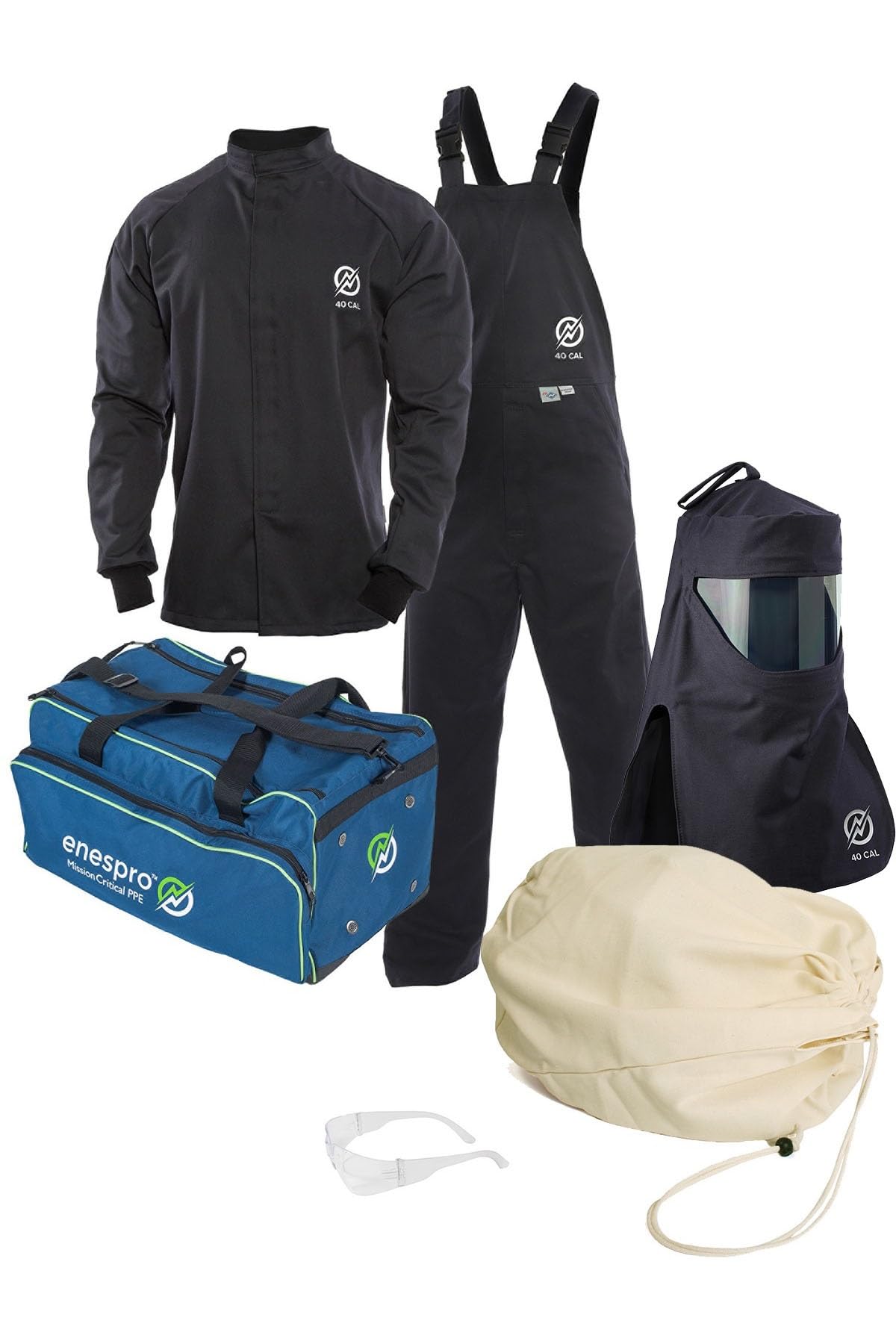 ArcGuard CAT 4 40 Cal Arc Flash Protection Kit - FR Short Coat, Bib Overalls, Standard Hood, Safety Glasses & Gear Bag - Ideal for Electrical Workers & Industrial Safety Professionals