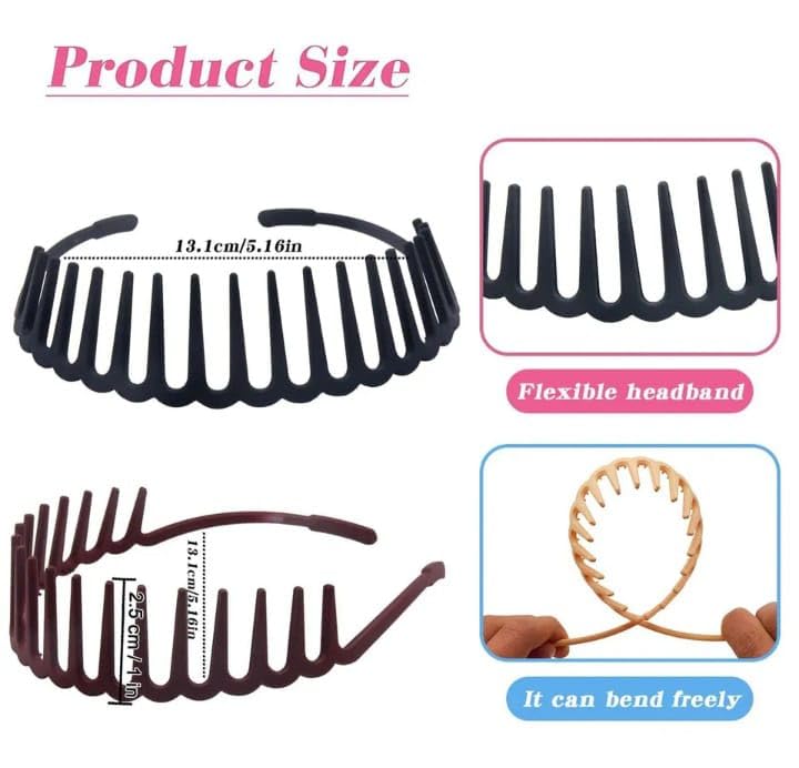 Non-Slip Resin Hair Hoop Matte Finish Teeth Comb Headband for Women & Girls - Shark Elastic Wavy Toothed Hairband, Zigzag Hair Clasp (3-Pack, Pink) - Perfect for Styling, Workouts & Everyday Wear