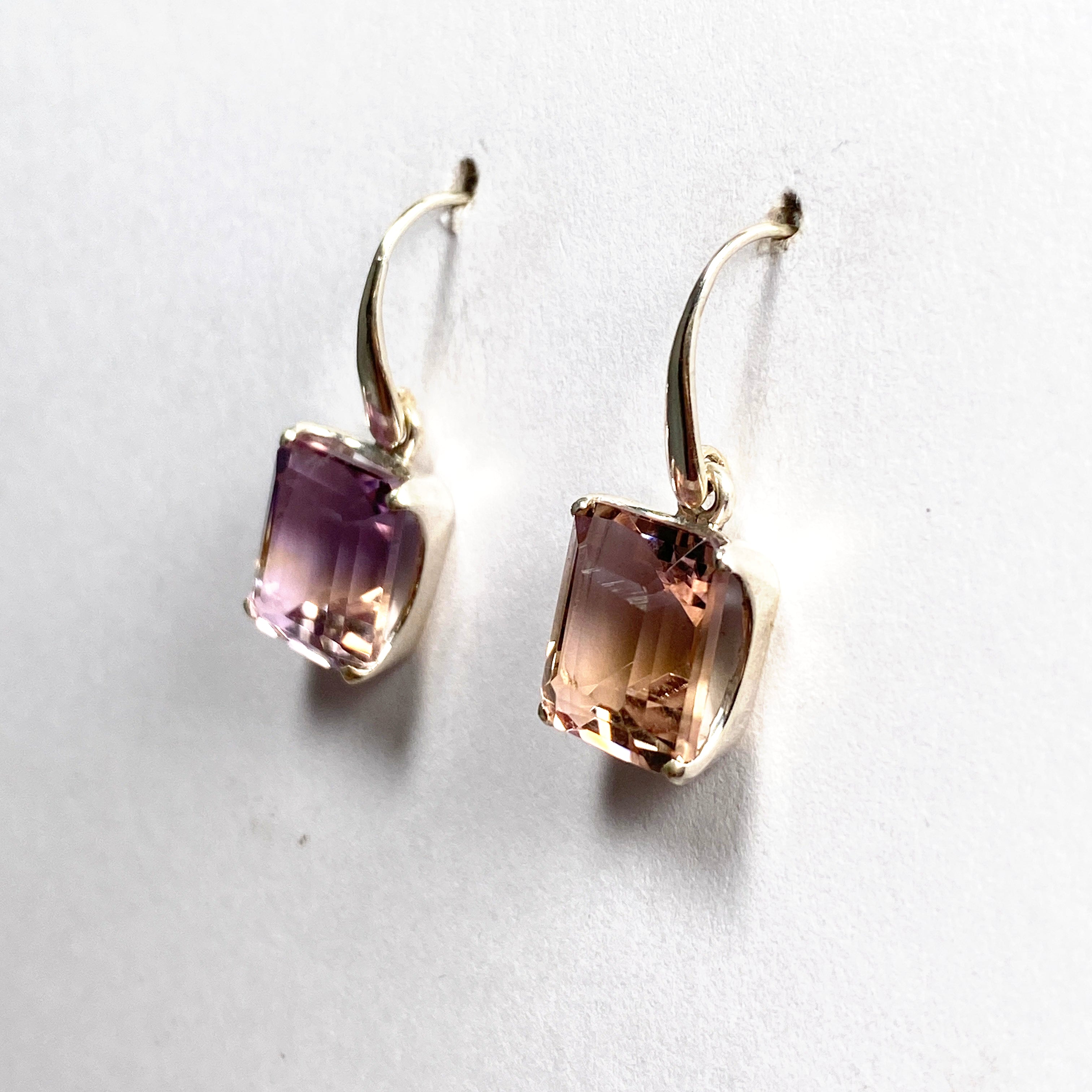 Ametrine Emerald Cut Faceted Earrings for Women - Elegant Gemstone Jewelry Gift for Birthday, Anniversary & Special Occasions