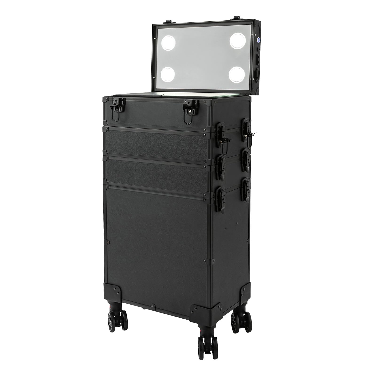 Professional Rolling Makeup Train Case with Lock & Mirror - 5-Tier Large Capacity Cosmetic Organizer with Storage Compartments & 4 LED Lights - Perfect for Makeup Artists, Salon Professionals & Travel Beauty Essentials