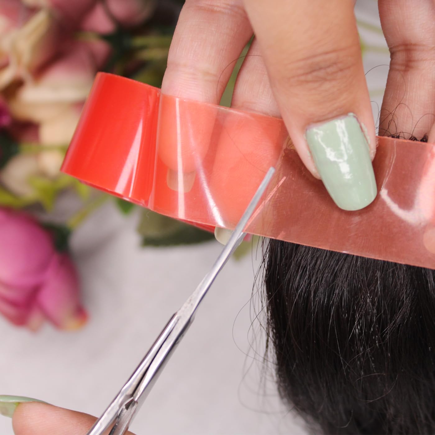 BOXO Transparent Double Sided Hair Wig Tape - Strong Hold for Hair Patch & Toupee - Red Color - Perfect for Daily Wear, Cosplay & Hair Replacement Solutions