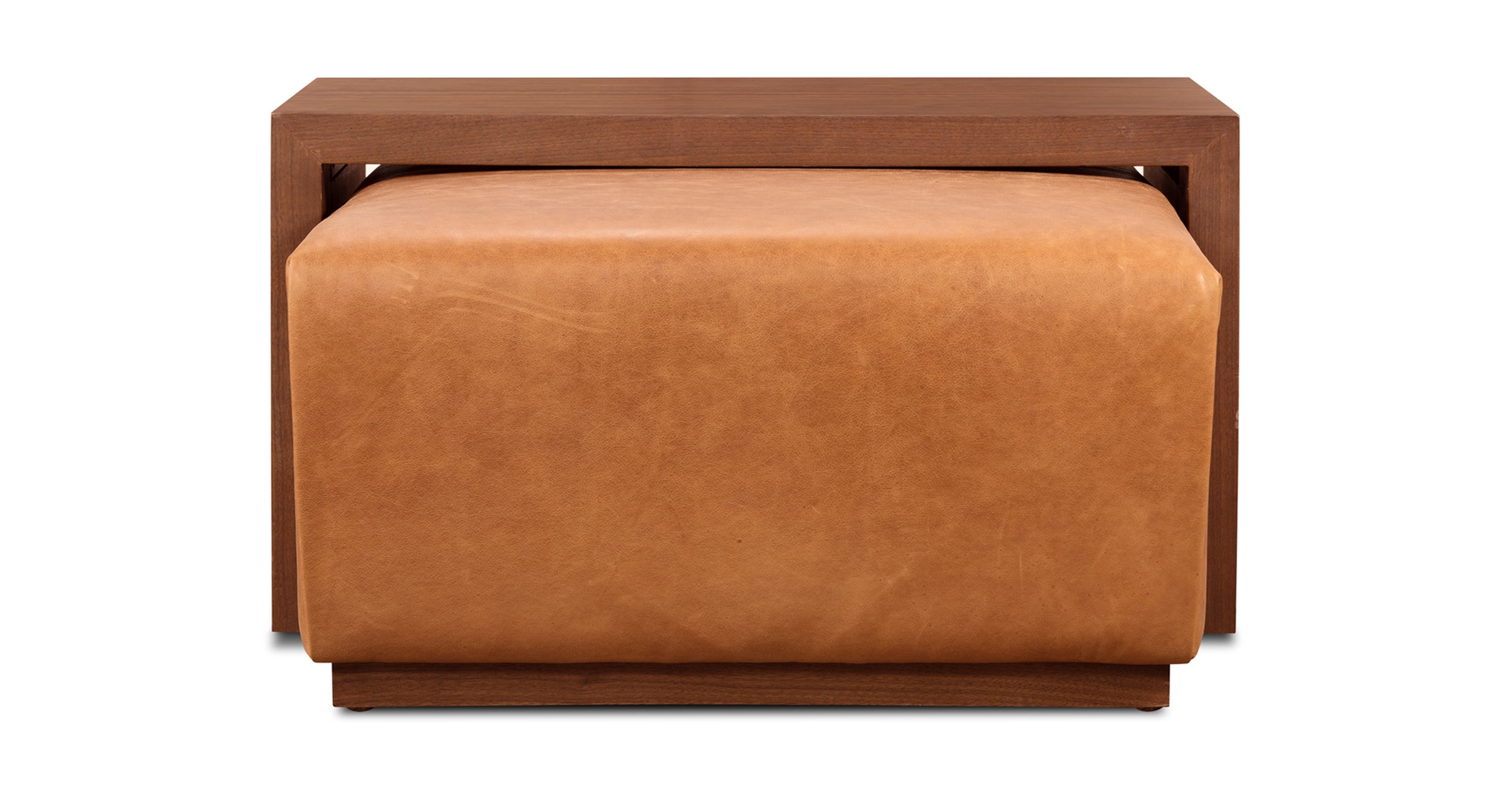 Jarmo Leather Ottoman with Walnut Table - Stylish Footrest & Coffee Table for Living Room, Bedroom, or Office - Premium Leather & Wood Furniture for Home Decor