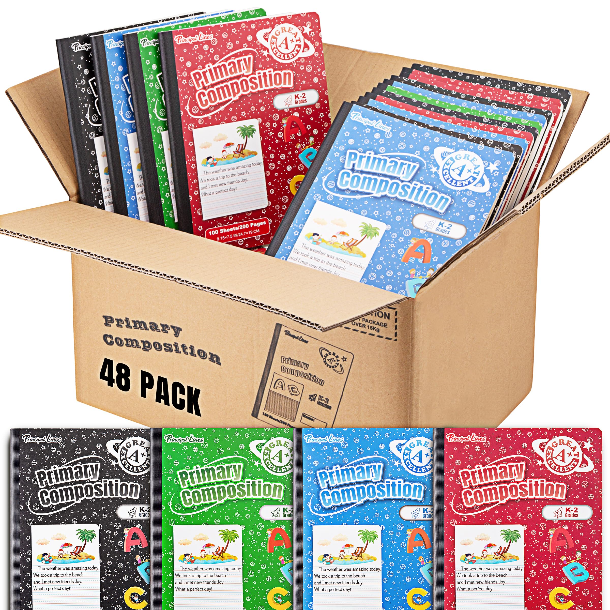 48 Pack Primary Composition Notebooks for Kids - K-2 Writing Journal with Blank Pages & Drawing Space, 9.75