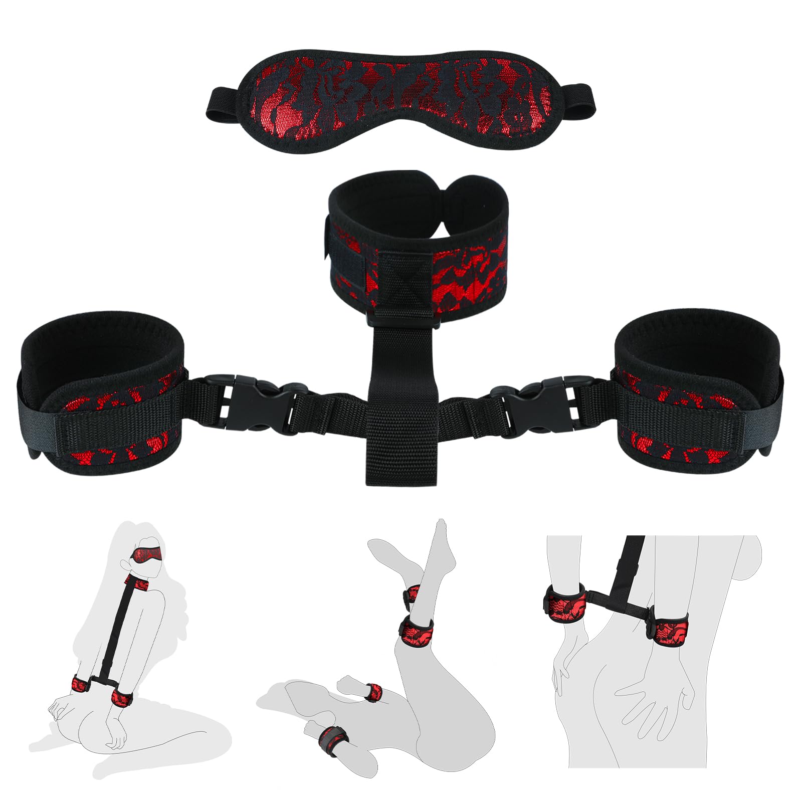 Premium BDSM Bondage Kit for Couples - Adjustable Neck & Wrist Restraints, Back Handcuffs, Blindfold & Collar Set for Sensual Play | Ultimate Bedroom Bondage Game for Spicing Up Intimacy & Roleplay Scenarios