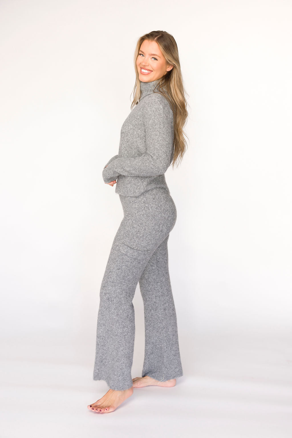Shae Sweater Top and Pants Set - Soft Heather Grey Loungewear for Women | Cozy Outfit for Home, Yoga & Casual Wear