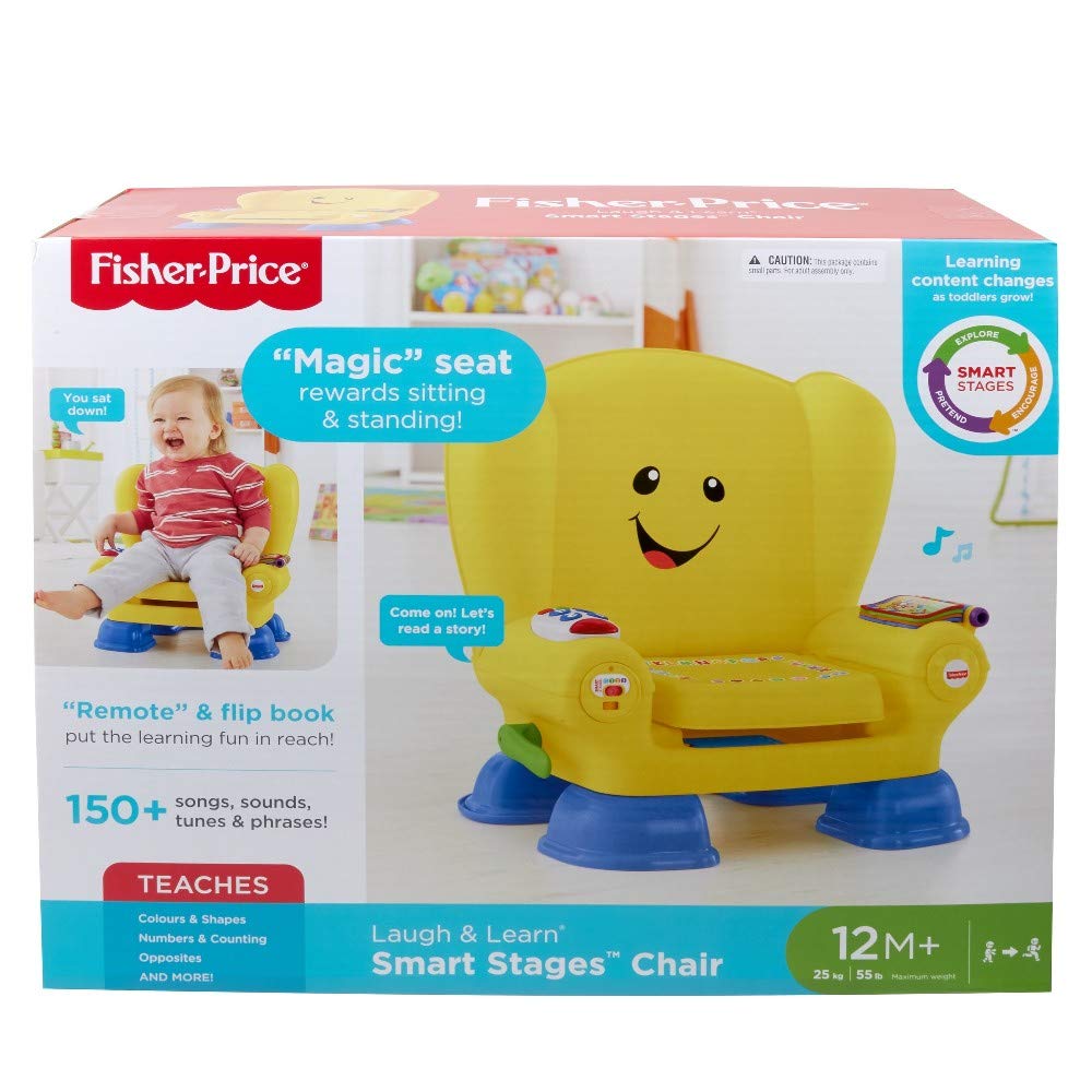 Fisher-Price Laugh & Learn Smart Stages Chair - Interactive Musical Learning Toy for Toddlers, Yellow (UK-English Version, GXC32) - Perfect for Early Childhood Development & Playroom Fun