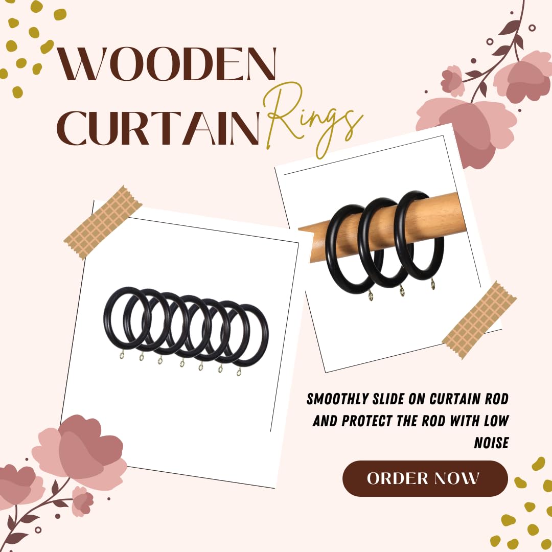 Wooden Curtain Rings for 1-1.5 Inch Rods - Screw Eye Drapery Rings with 2.5