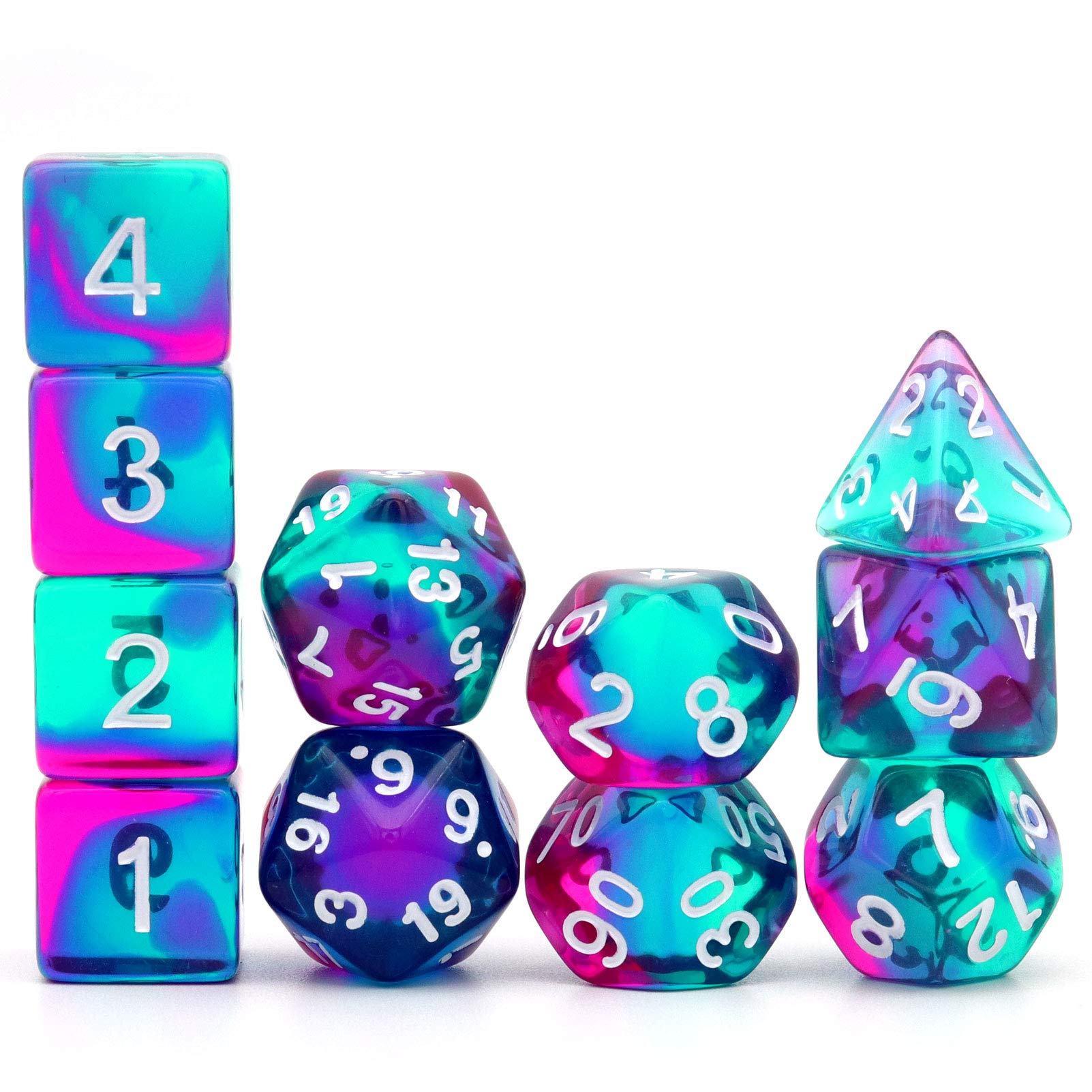Haxtec 11-Piece DND Dice Set with Extra D6 & D20 - Translucent Purple & Teal Polyhedral Dice for Dungeons & Dragons 5e, RPG Tabletop Games, Gifts & Collectibles - Perfect for Adventurers & Fantasy Roleplaying