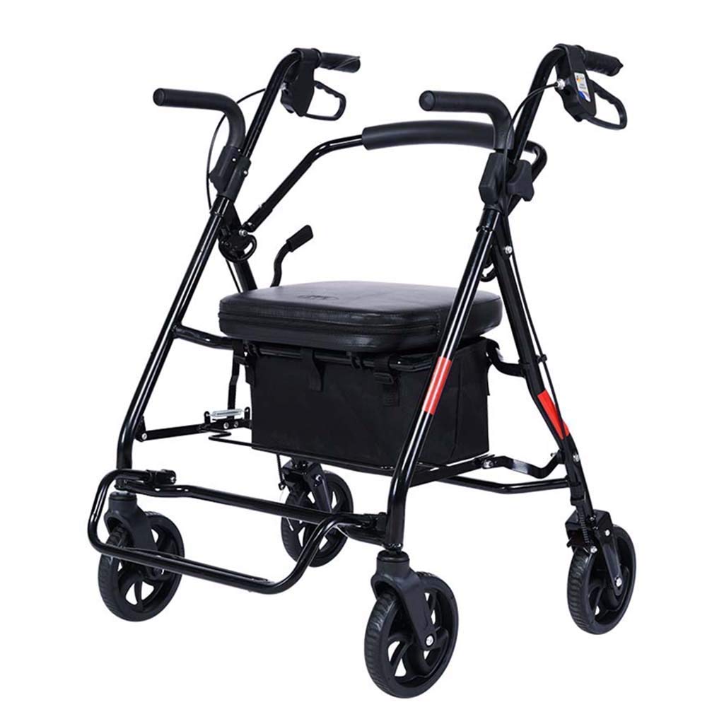 Lightweight Foldable Rollator Walker with Seat & Wheels - Adjustable Height 3-Gear Steel Rolling Cart for Seniors & Adults - Ideal for Indoor & Outdoor Mobility Assistance