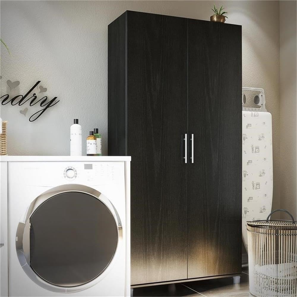 SystemBuild Evolution Camberly 36-Inch Black Oak Storage Cabinet - Organize Home Office, Garage, or Workshop with Durable Shelving Unit