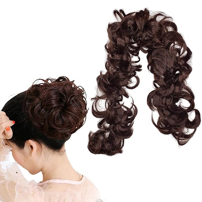 BLUSHIA Heat Resistant Synthetic Hair Wrap - Messy Curly Updo Hairpiece in Chocolate Brown | Perfect for Weddings, Parties & Everyday Styling