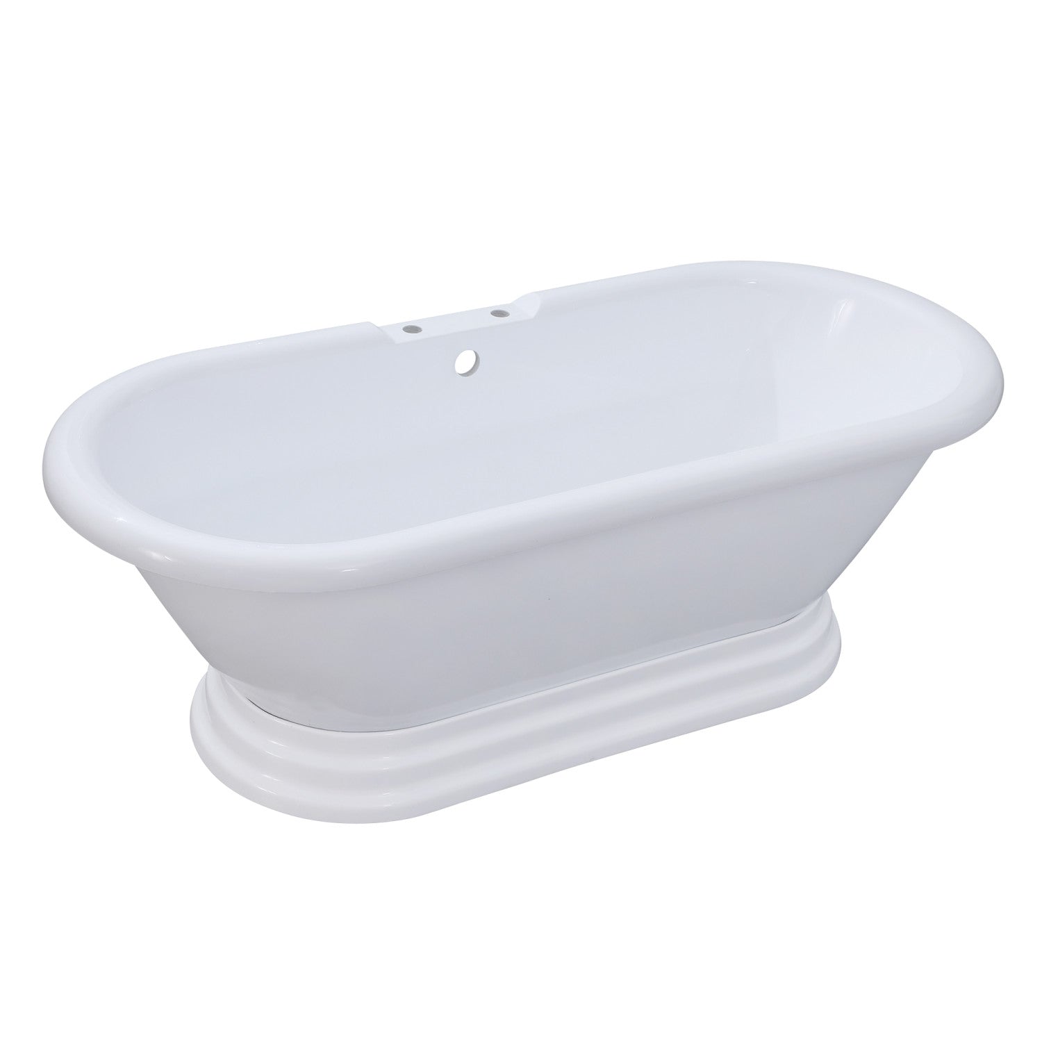 Aqua Eden 67-Inch Glossy White Acrylic Oval Double-Ended Pedestal Bathtub with 7-Inch Faucet Drillings - Perfect for Luxury Bathrooms & Spa Retreats