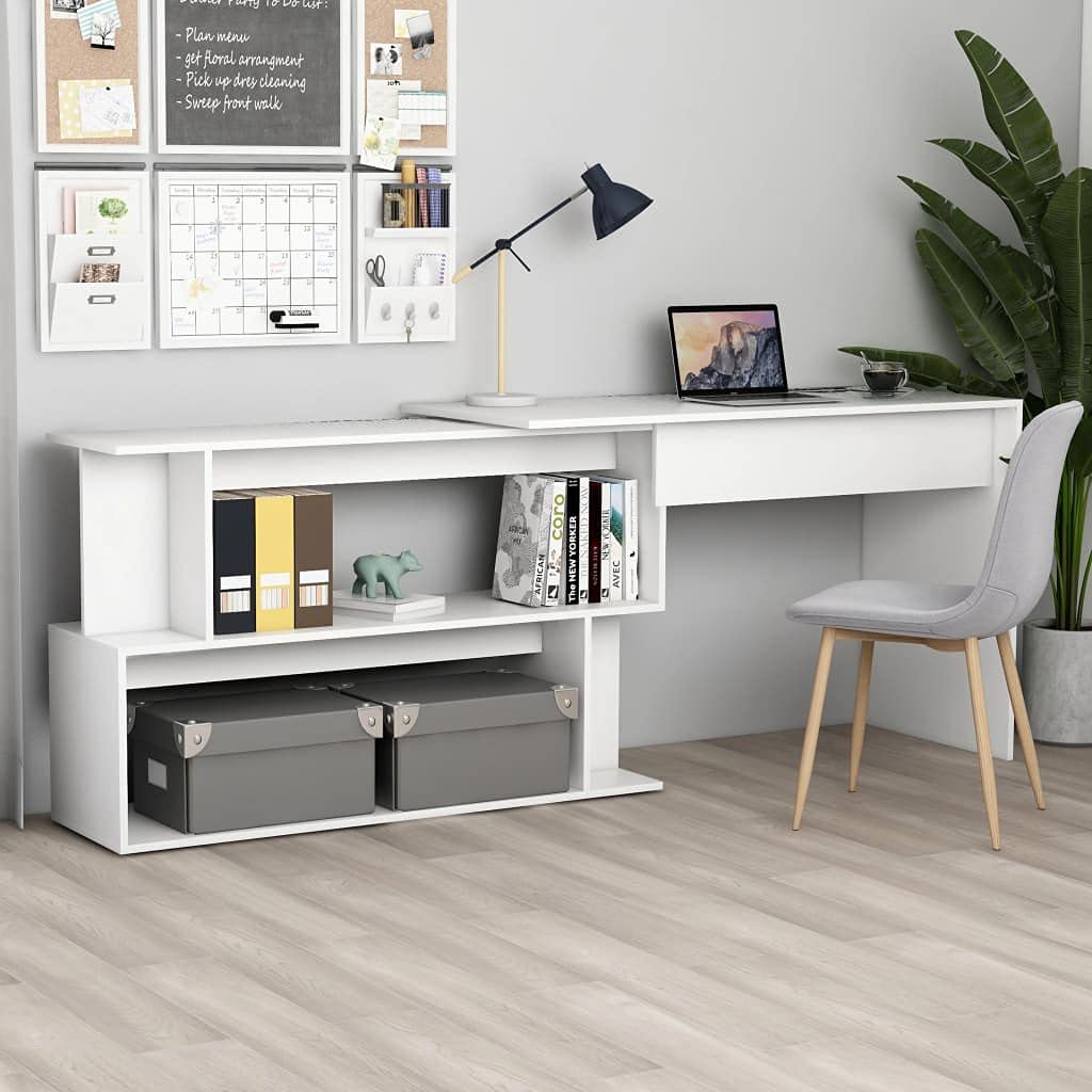 Minimalist Small Home Office Desk - Space Saving Writing Desk with Corner Design, 47.2