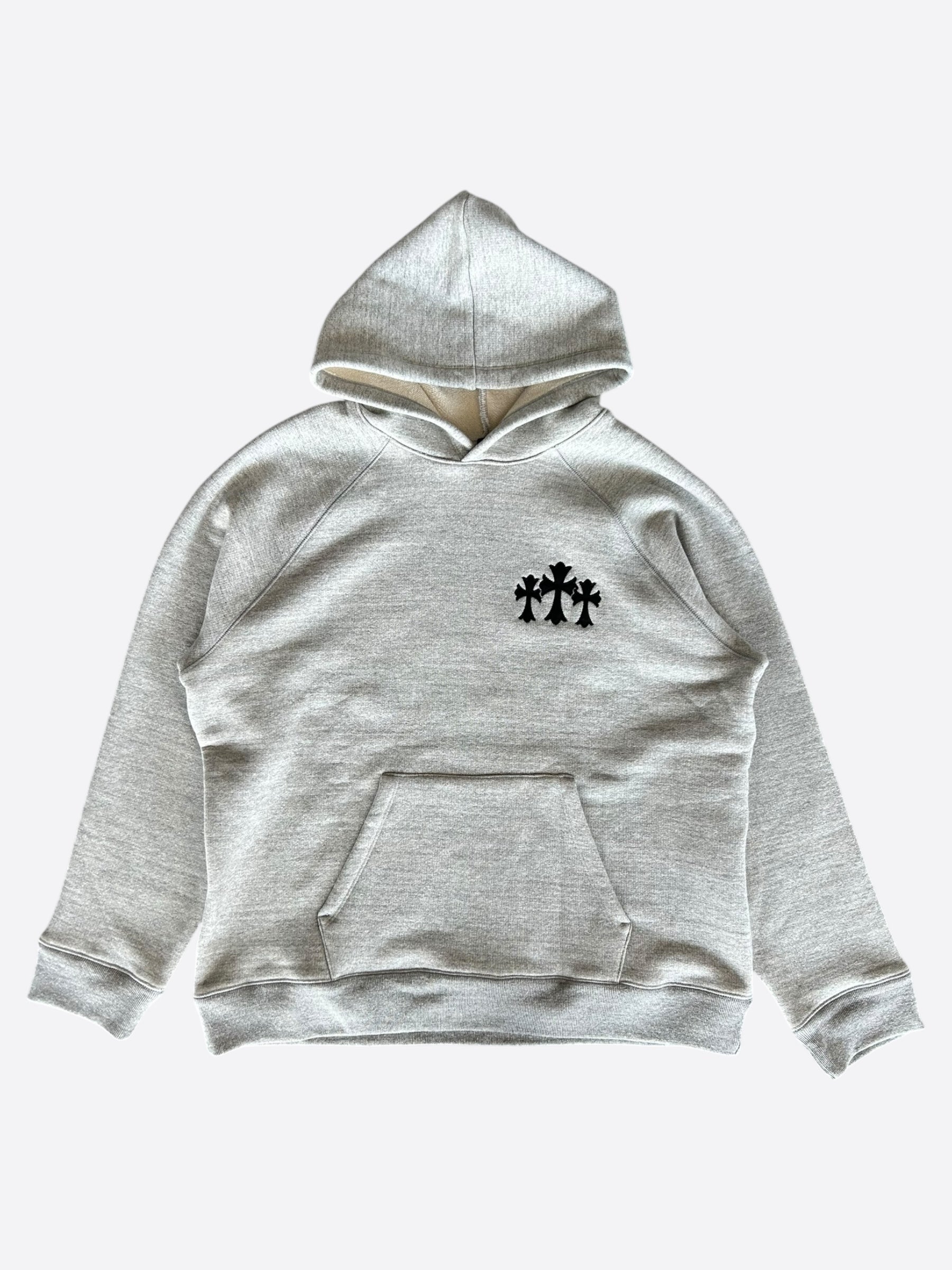 Chrome Hearts Grey & Black Triple Cross CH Logo Embroidered Hoodie for Men - Gothic Streetwear Fashion for Casual Wear & Urban Style