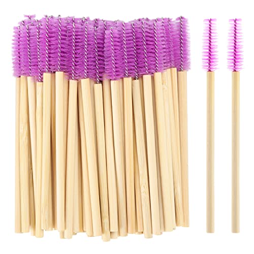 100 Pcs Disposable Bamboo Mascara Wands - Eyelash Extension Spoolie Brushes for Professional Makeup Kits | Reusable Eyebrow & Lash Applicator (Purple) | Perfect for Salons, DIY Beauty & Travel Makeup