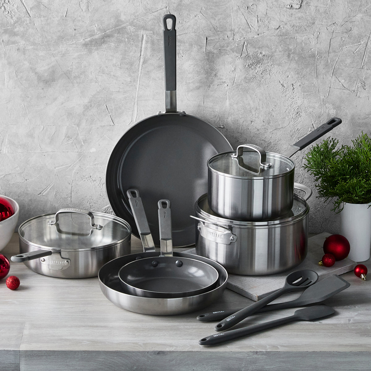 Bobby Flay by GreenPan Stainless Steel 12-Piece Cookware Set - PFAS-Free, Nonstick, Uncoated | Perfect for Healthy Cooking, Frying & Baking in Modern Kitchens