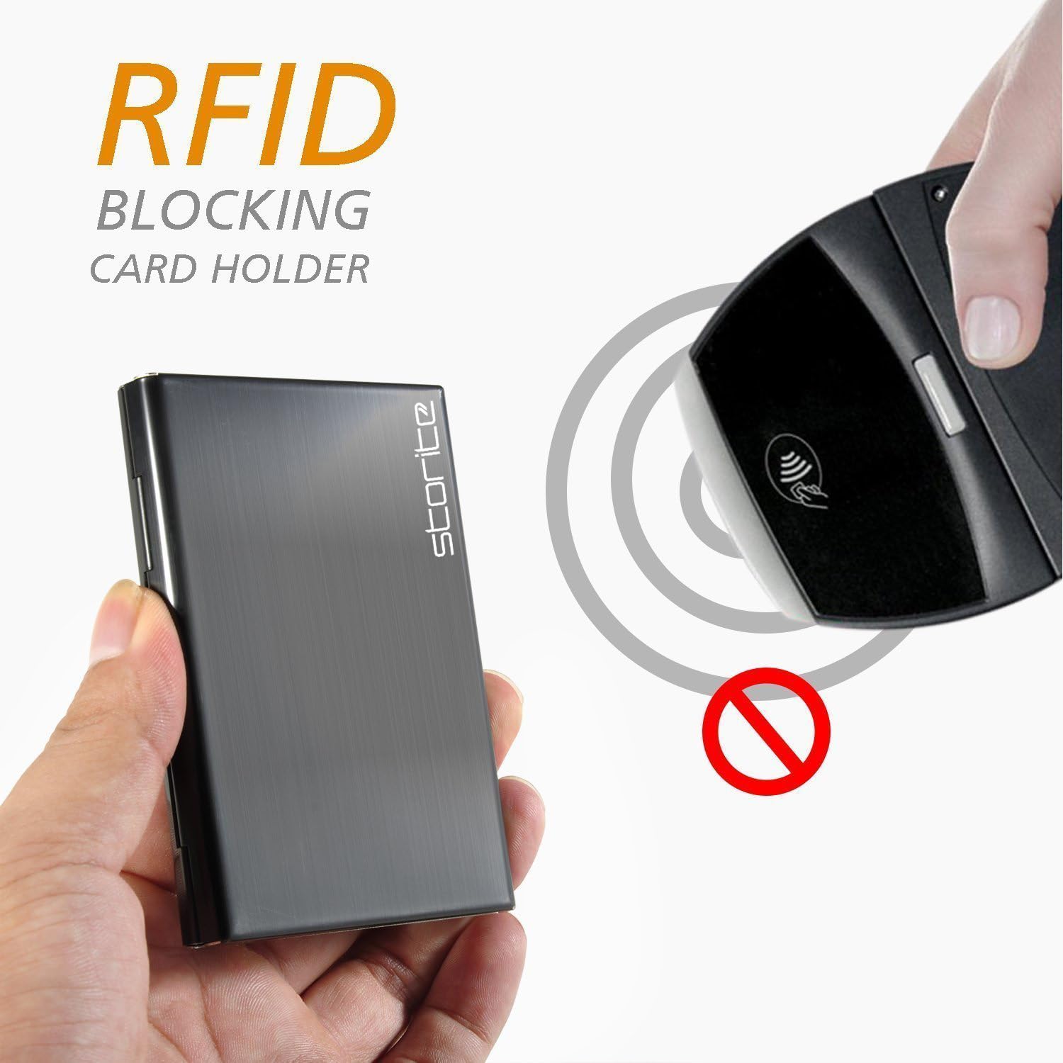Storite 6-Slot RFID Blocking Metal Credit Card Holder Wallet - Slim & Secure for Men & Women (Shiny Black, 9.5 x 6.5 x 1.3 cm) - Perfect for Travel, Business & Everyday Use