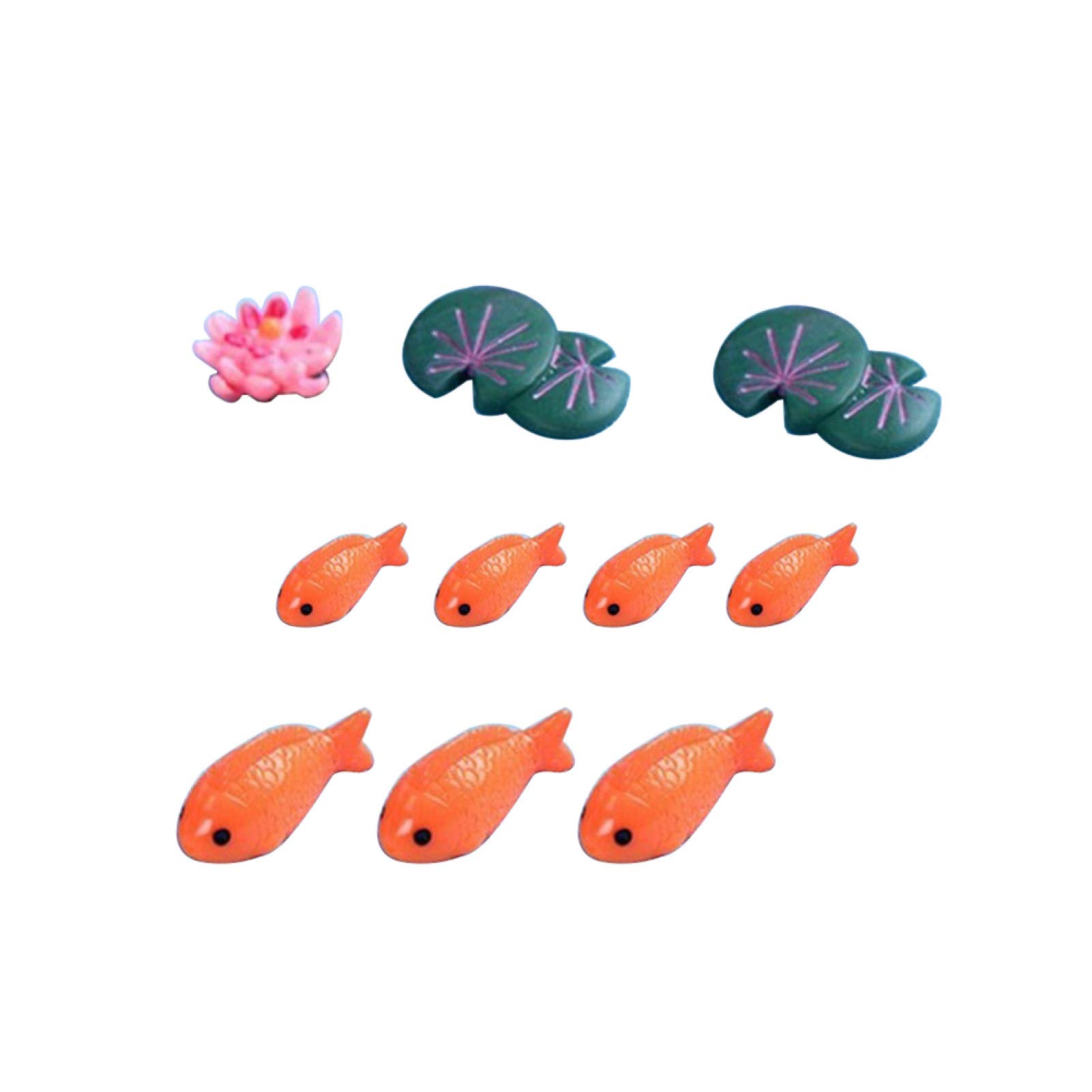 10Pcs Resin Fish & Fake Lotus Leaf Miniature Garden Ornaments - Wedding, Easter, Bonsai Decor - Perfect for Outdoor Yard, Tabletop, and Party Decorations