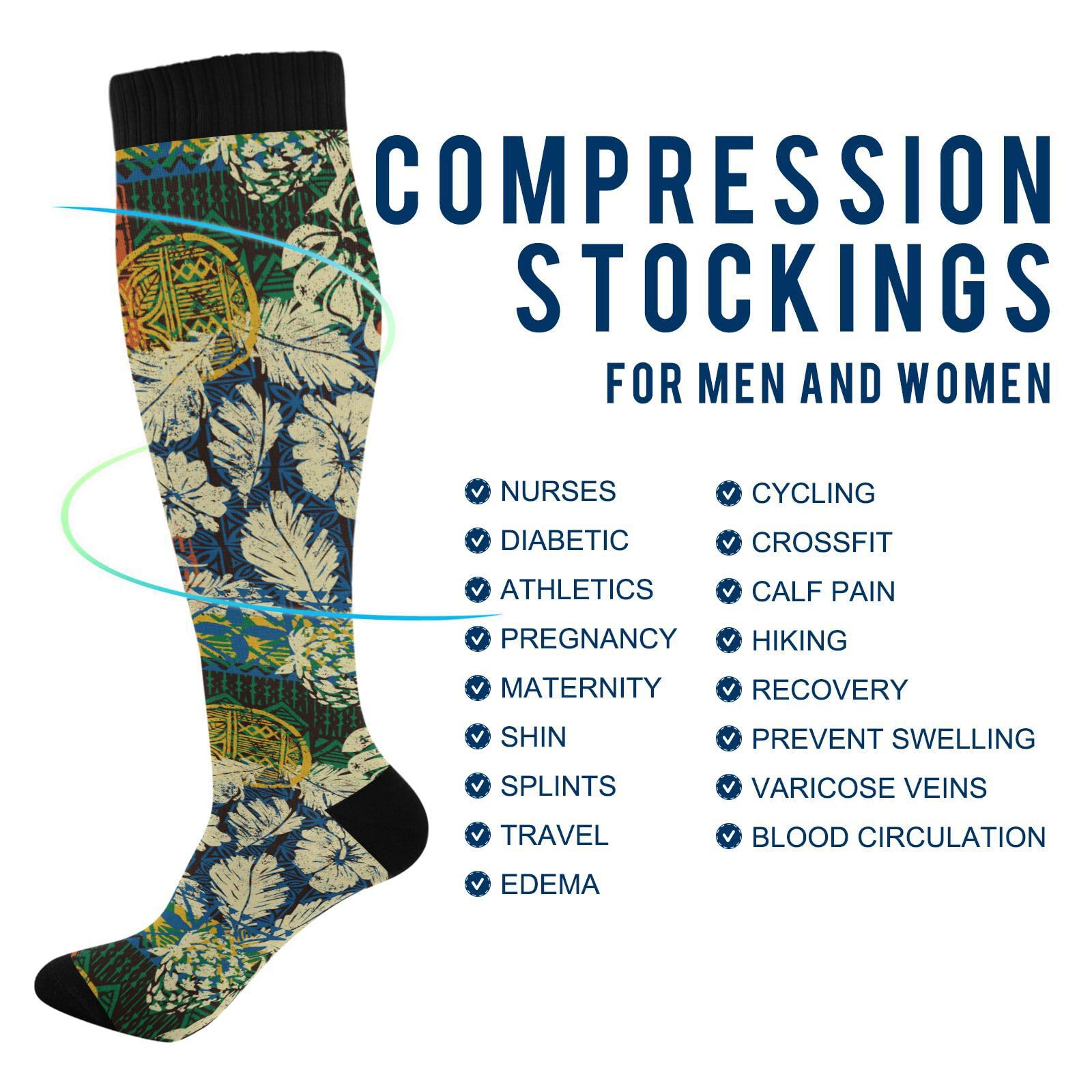 Hawaiian Tribal Hibiscus Knee High Compression Socks for Men & Kids - Running, Sports & Nurse Socks (One Size) - Perfect for Workout, Marathon & Medical Professionals