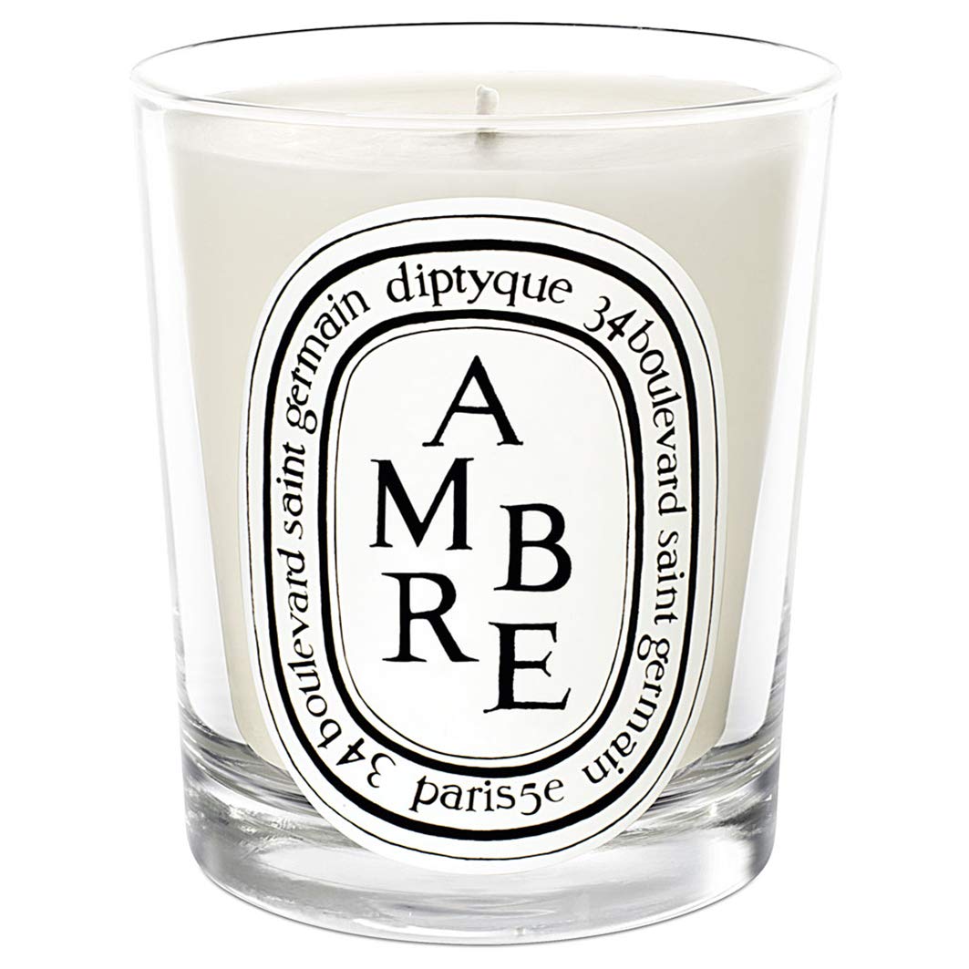 Diptyque Ambre Scented Candle - 6.5 oz Luxury Home Fragrance, Black Jar, Warm Spicy Amber Aroma for Relaxation, Meditation & Romantic Ambiance