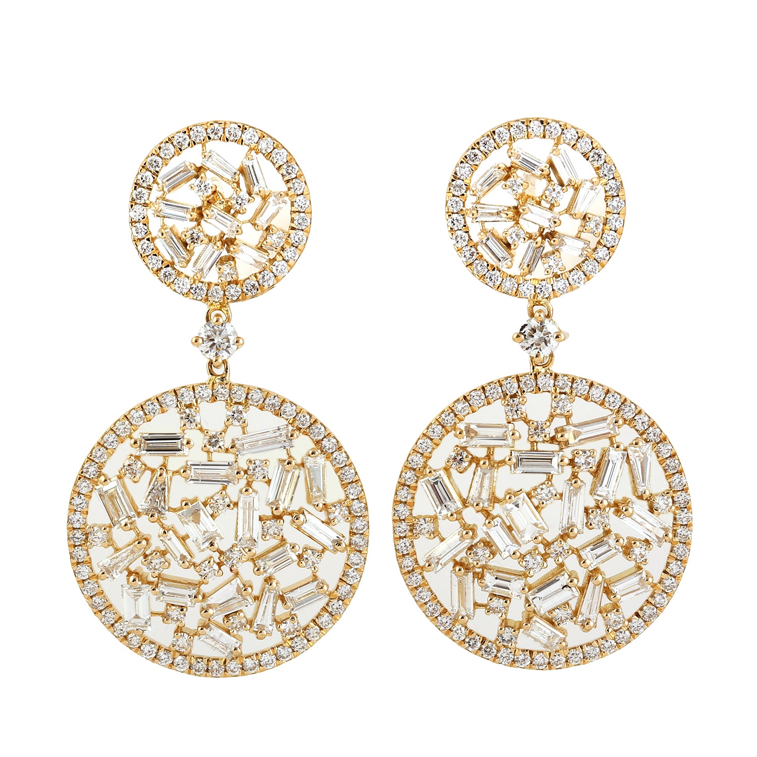 18k Yellow Gold Baguette Diamond Wedding Cluster Earrings for Brides, Anniversary & Special Occasions | Elegant Jewelry Gift for Women