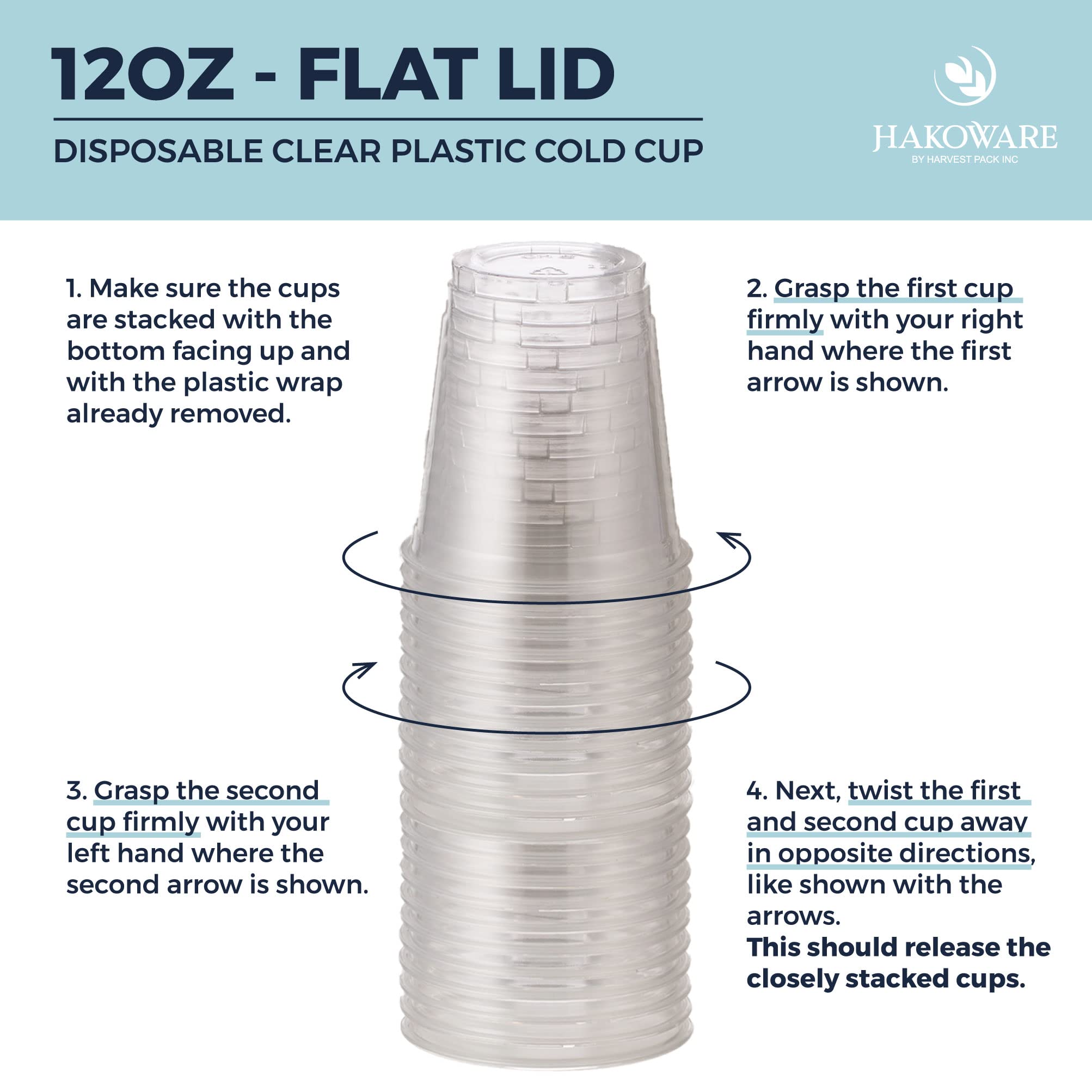 1000 Pack HAKOWARE 12 oz Ultra Clear Plastic Cold Cups with Flat Lids - Disposable Wedding, Party, and Event Drinking Tumblers - Perfect for Iced Coffee, Beer, Juice & Cold Beverages - Ideal for Weddings, BBQs, Picnics, and Office Parties