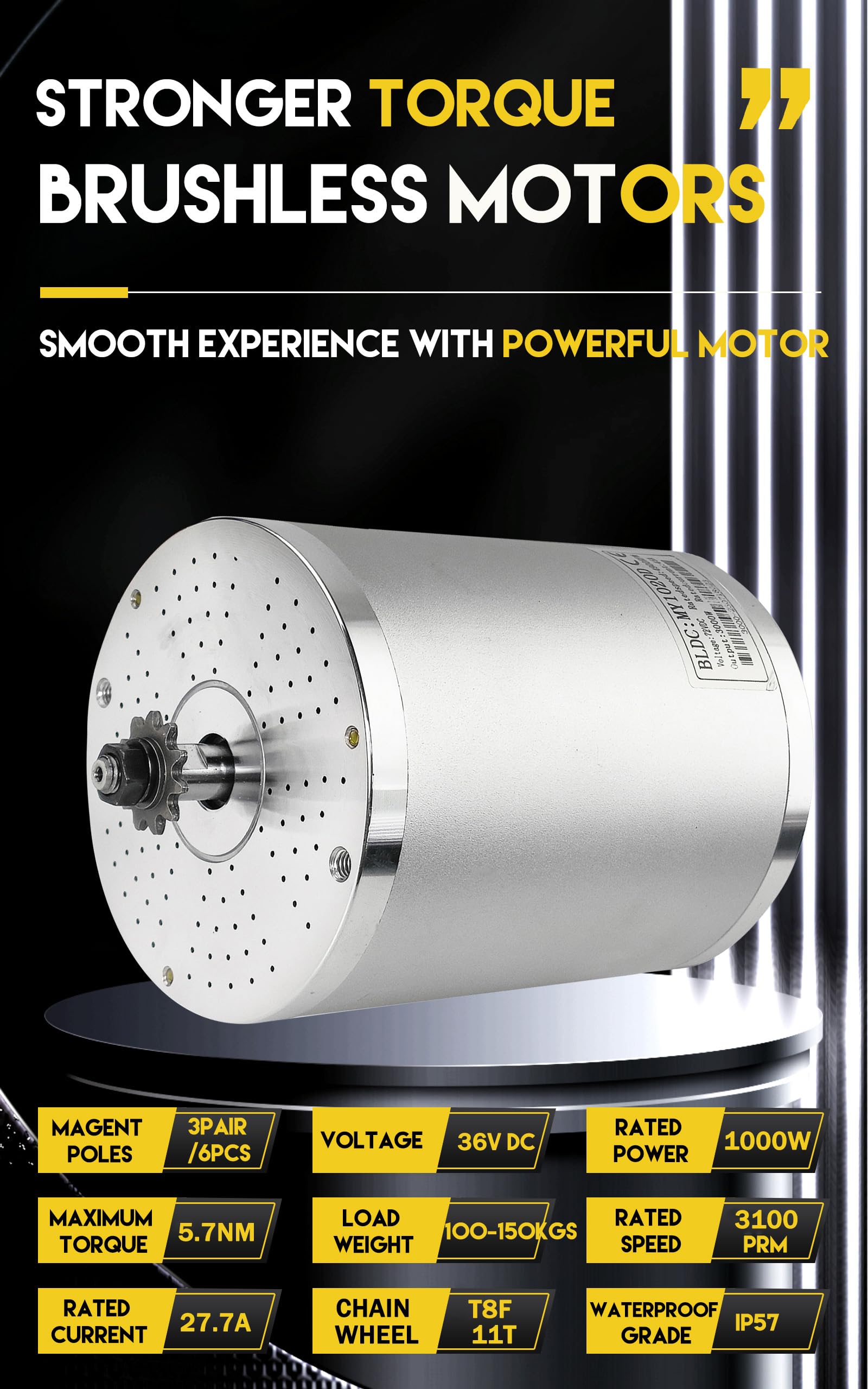 36V 1000W 5.7N.M High Power Electric Motor Kit for Dirt Bikes, Scooters & Go Karts - 3100RPM Brushless Motor with Reverse Throttle & Key Foot Pedal (No Bracket) - Perfect for Off-Road Adventures, Commuting & DIY Electric Vehicle Projects