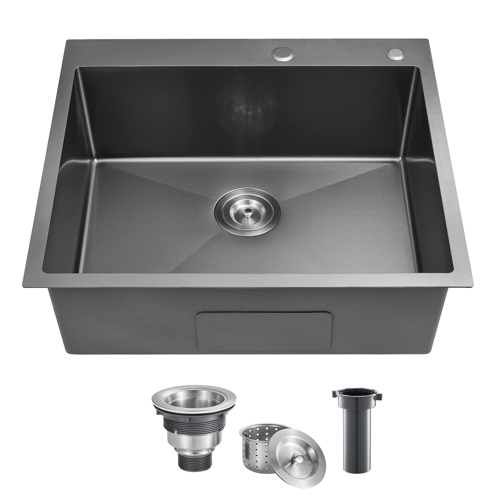 POPFLY 25x22 Inch Drop-In Black Kitchen Sink - 25 Inch Top Mount 9 Inch Deep Single Bowl Stainless Steel Utility Sink for Laundry & Outdoor Use | Durable & Stylish for Home, Garage, and RV