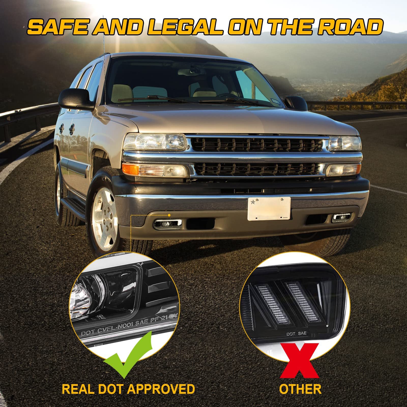 High-Performance LED Fog Lights Replacement for Chevy Silverado 1500/2500/3500 & Suburban/Tahoe (2000-2006) - Durable Off-Road Lighting for Night Driving and Bad Weather