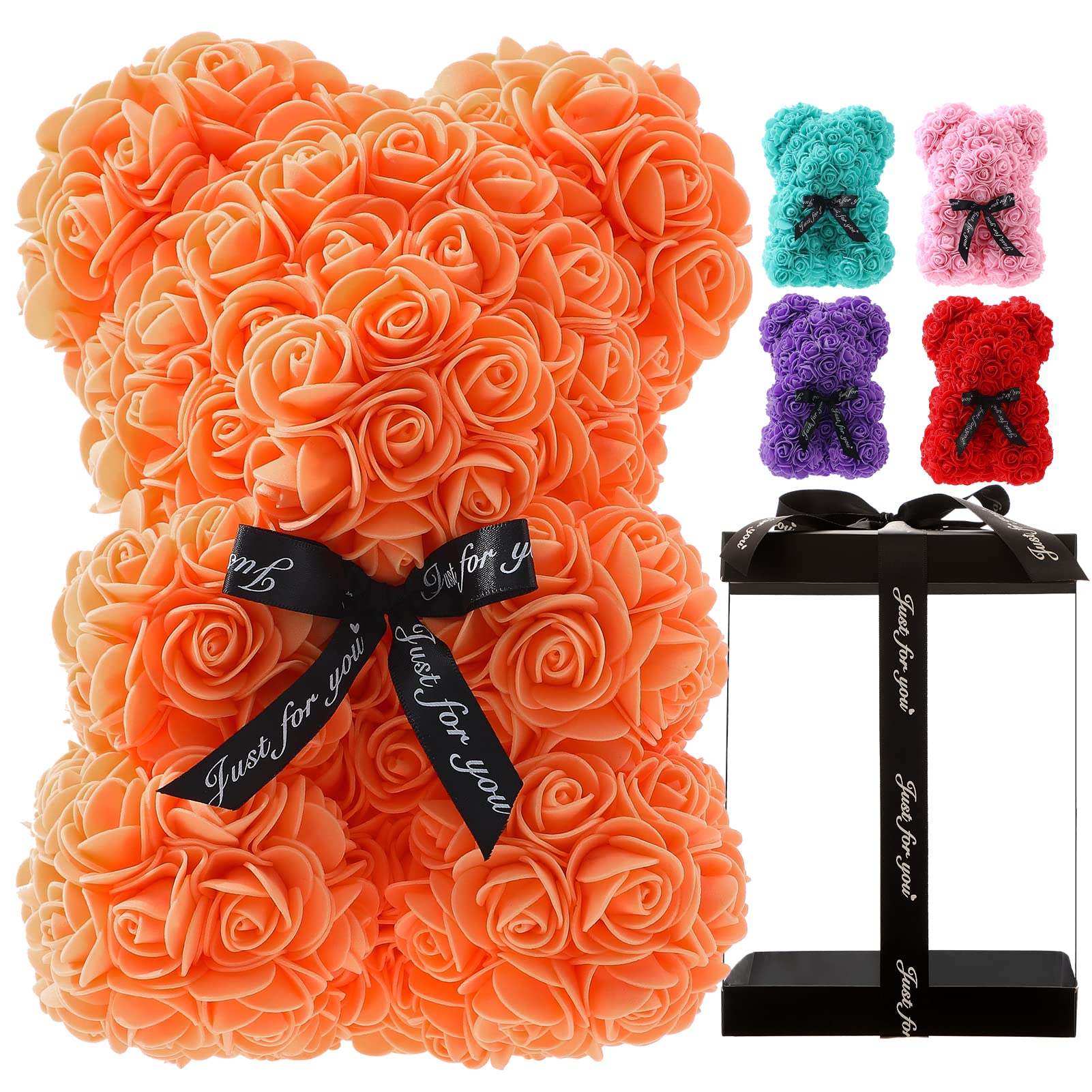 10-inch Handmade Rose Teddy Bear Gift - Romantic Rose Flower Bear for Girlfriend, Daughter, Wife | Valentine's Day, Mother's Day, Christmas, Wedding & Anniversary Gift | Perfect for Surprise Proposals, Birthday Presents & Home Decor