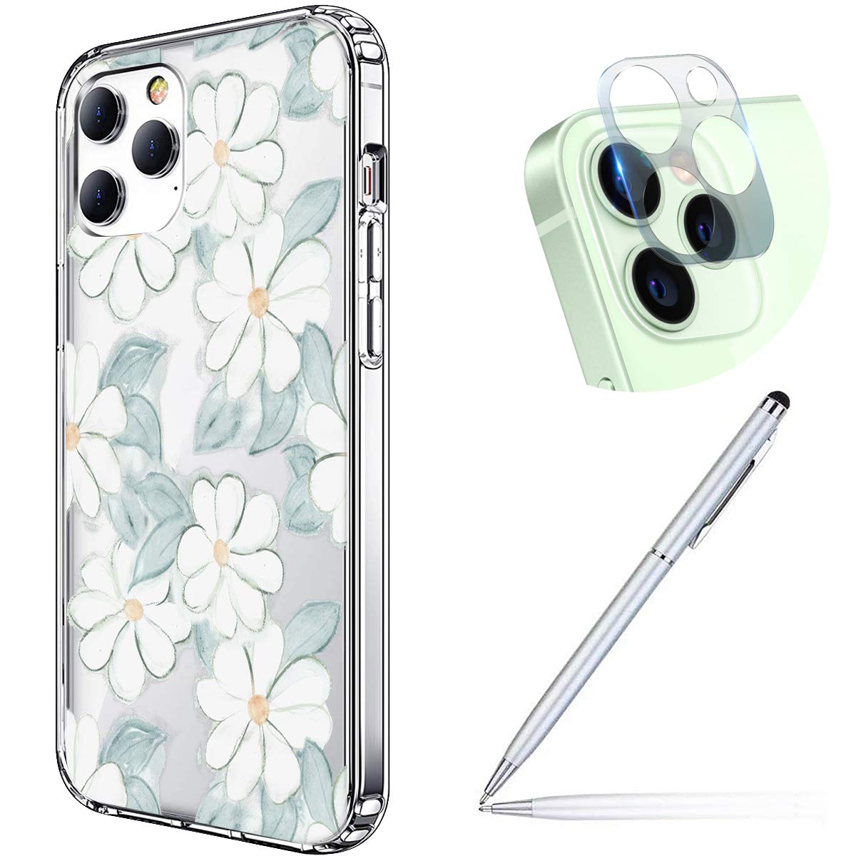 iPhone 12 Pro Clear Case with Floral Design - Soft Silicone Gel TPU Protective Cover with Camera Lens Protector for Women & Girls | Perfect for Everyday Use, Work, and Travel