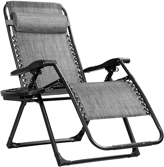Premium Oversized Zero Gravity Recliner Chair - Heavy Duty Adjustable Lounge Chair with Cup Holder & Neck Pillow - Foldable Chaise for Camping, Beach, Poolside, Patio & Backyard Relaxation (Gray) - Perfect for Outdoor Lounging, Sunbathing & Stress Relief